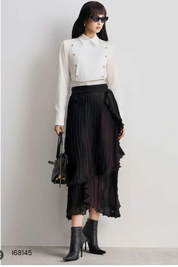 Chân váy voan đen xếp ly