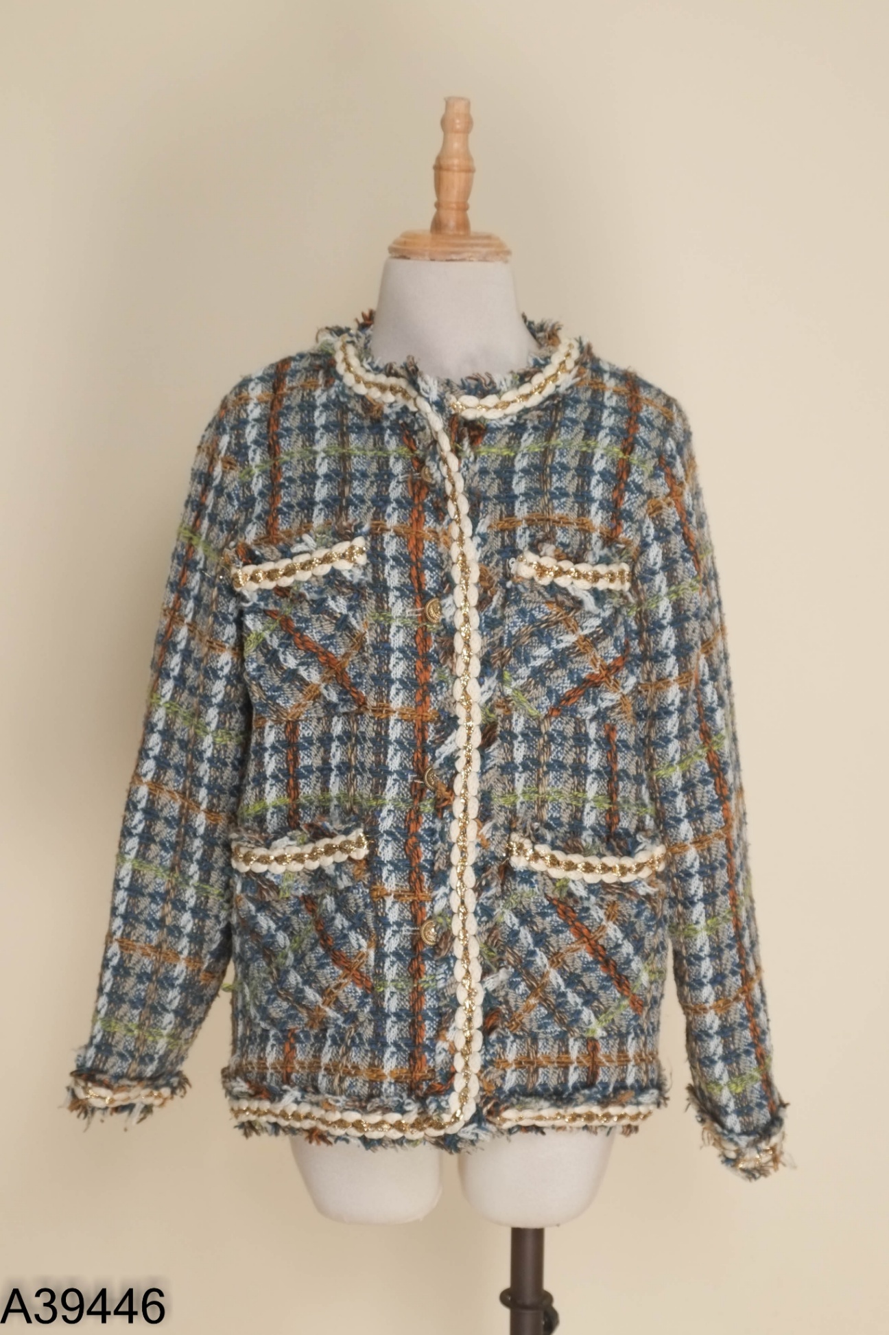 Áo khoác dạ xanh mix sợi kim tuyến