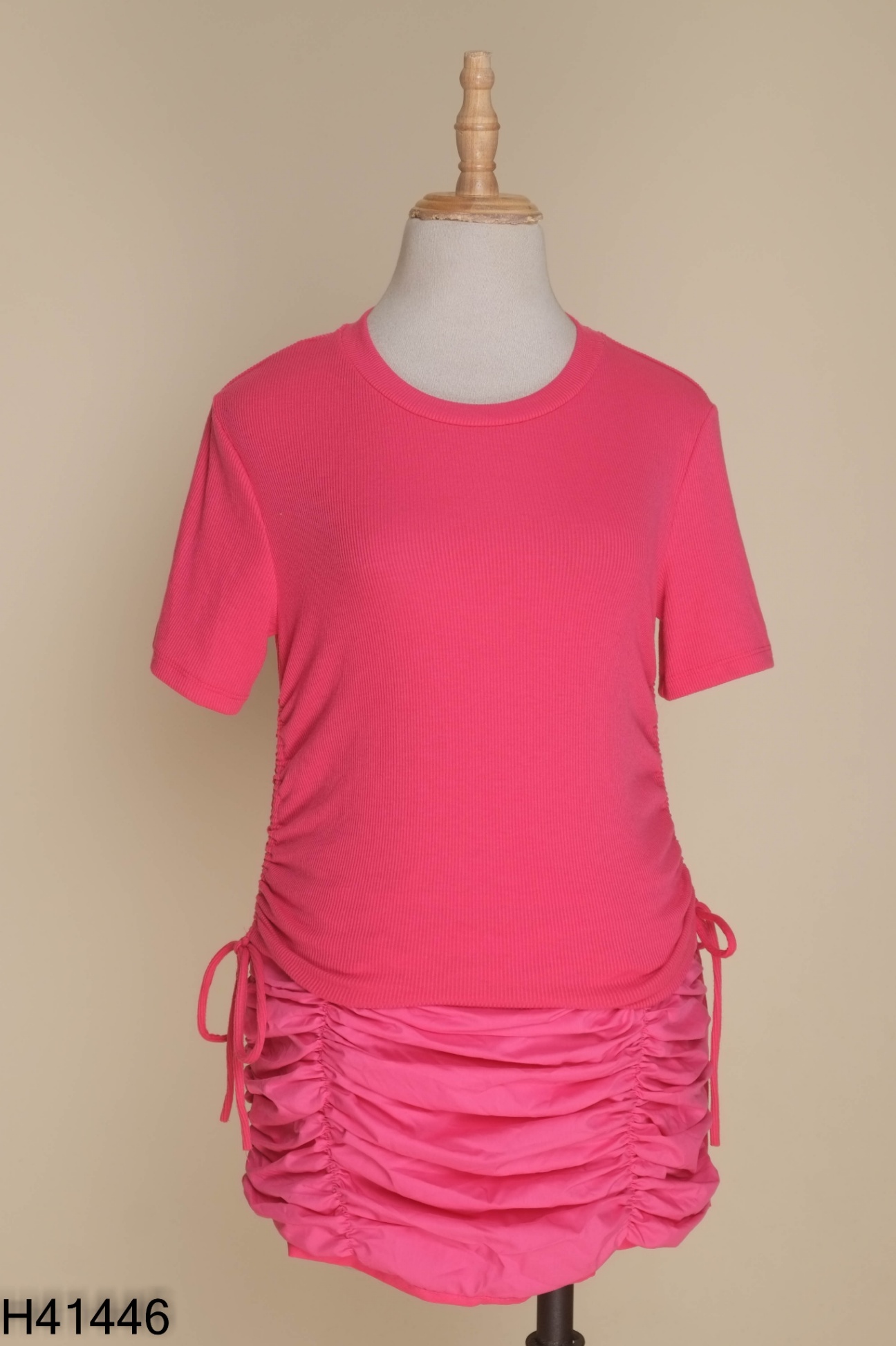 Set áo + chân váy nhún hồng sen