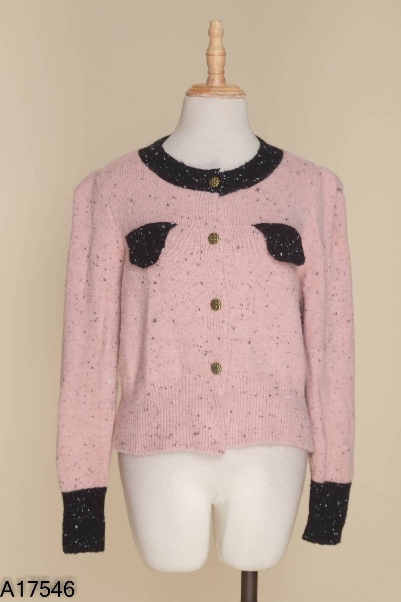 Áo len cardigans hồng mix đen