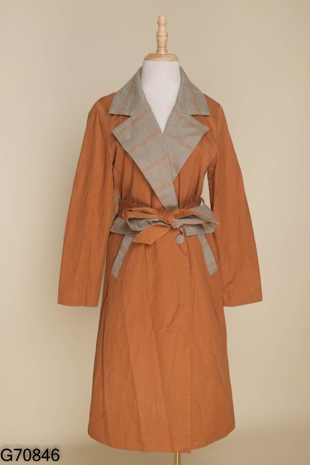 Áo khoác nâu cam cổ xám kẻ HAIPAI TIANXIN