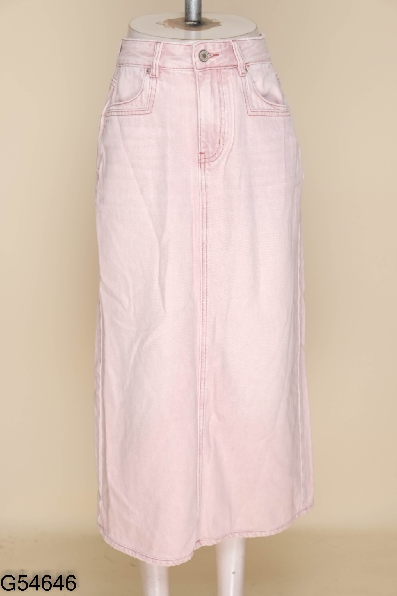 Chân váy jeans hồng trơn