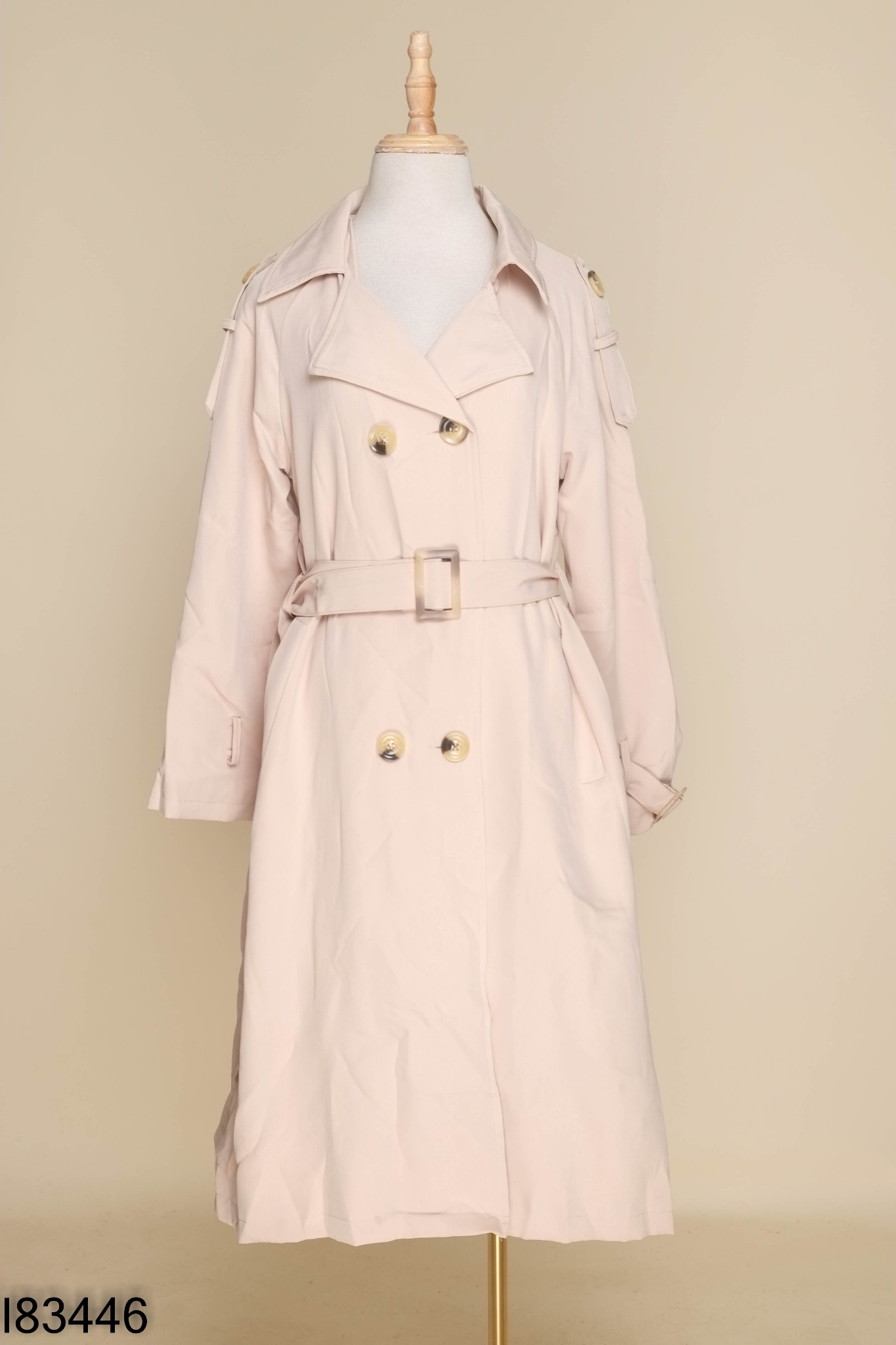 NEWTAG Áo khoác be dáng dài kèm đai