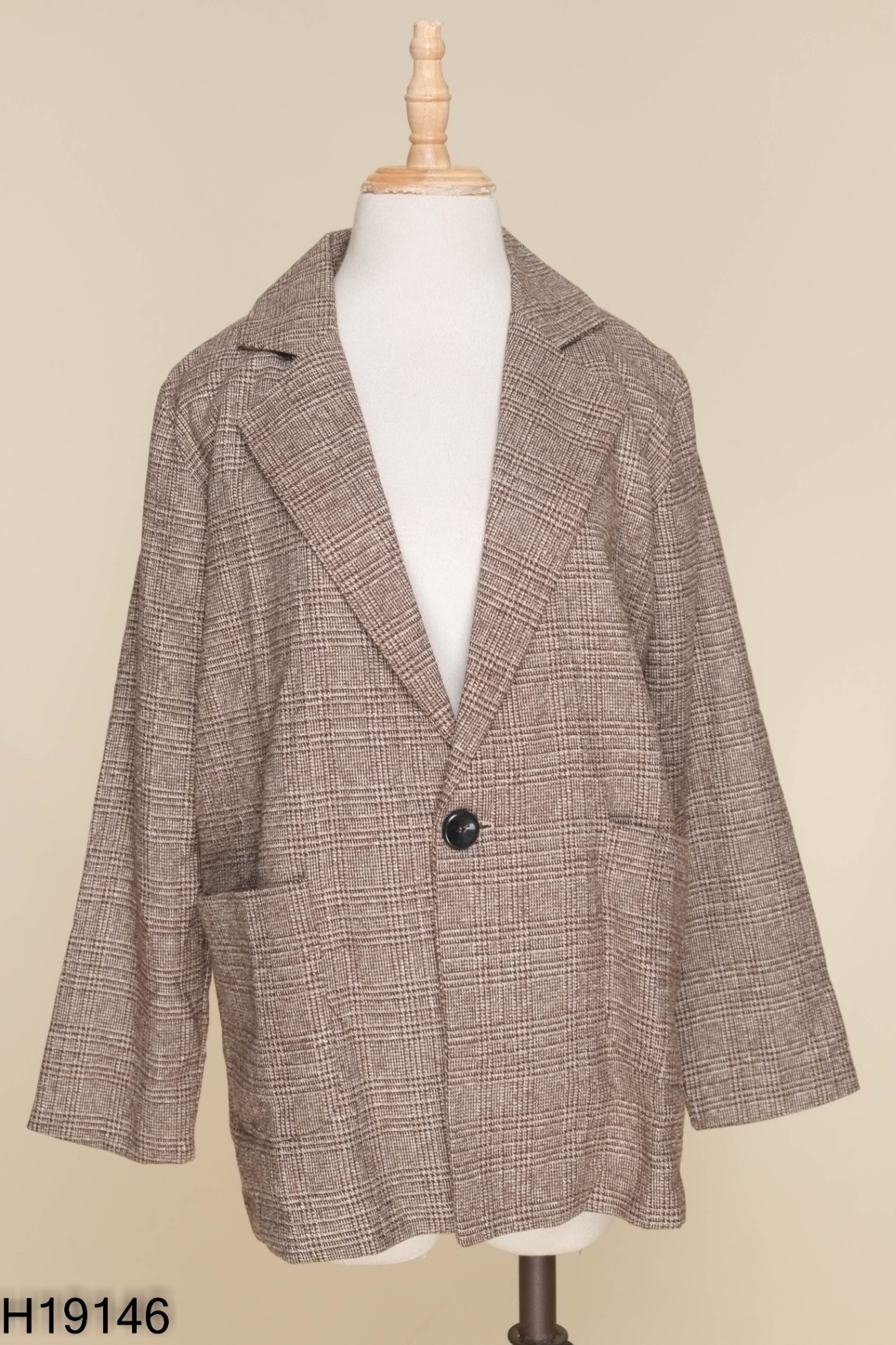 NEWTAG Áo blazer dạ nâu tím kẻ