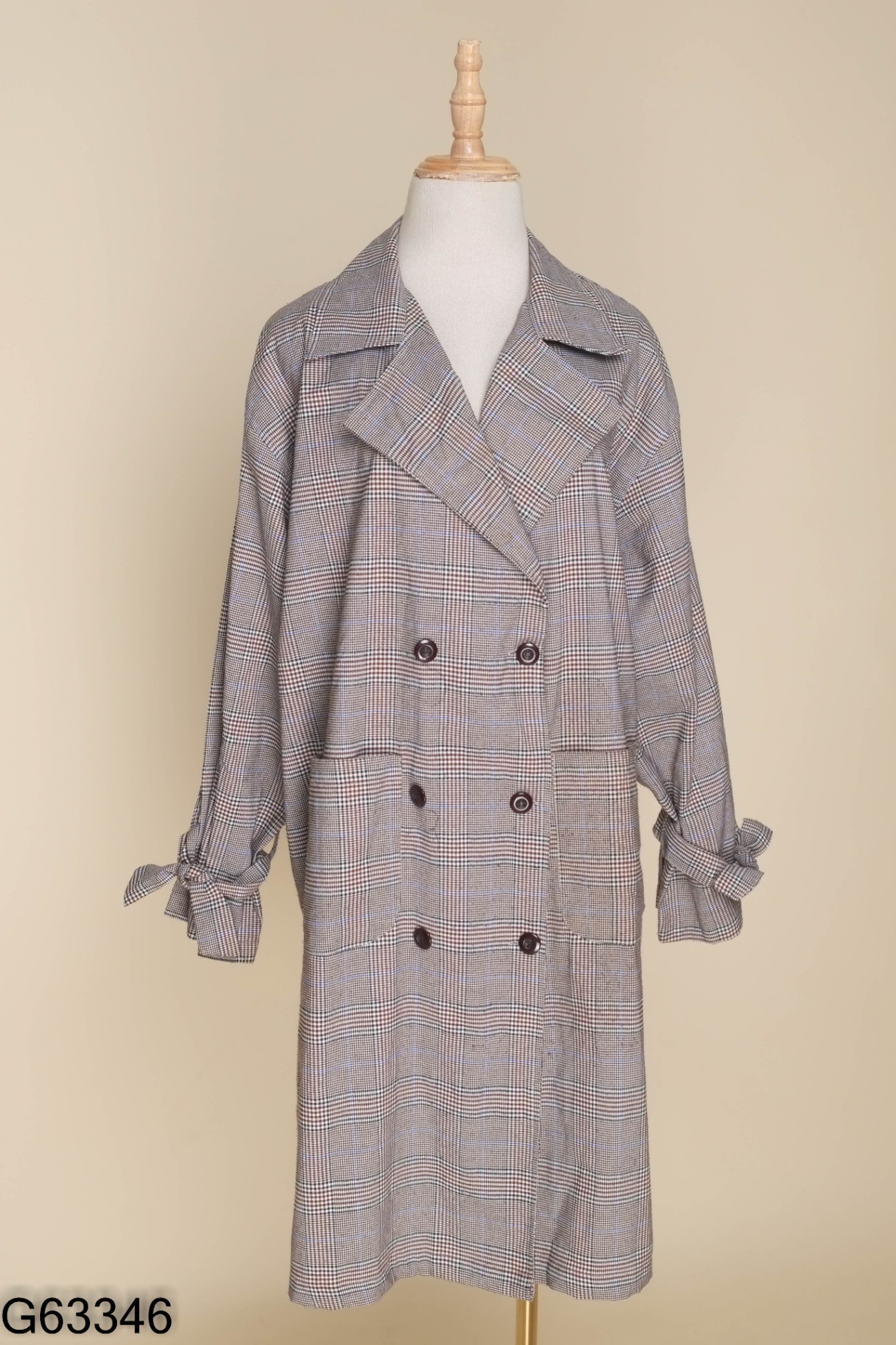 Áo mangto nâu xám họa tiết caro