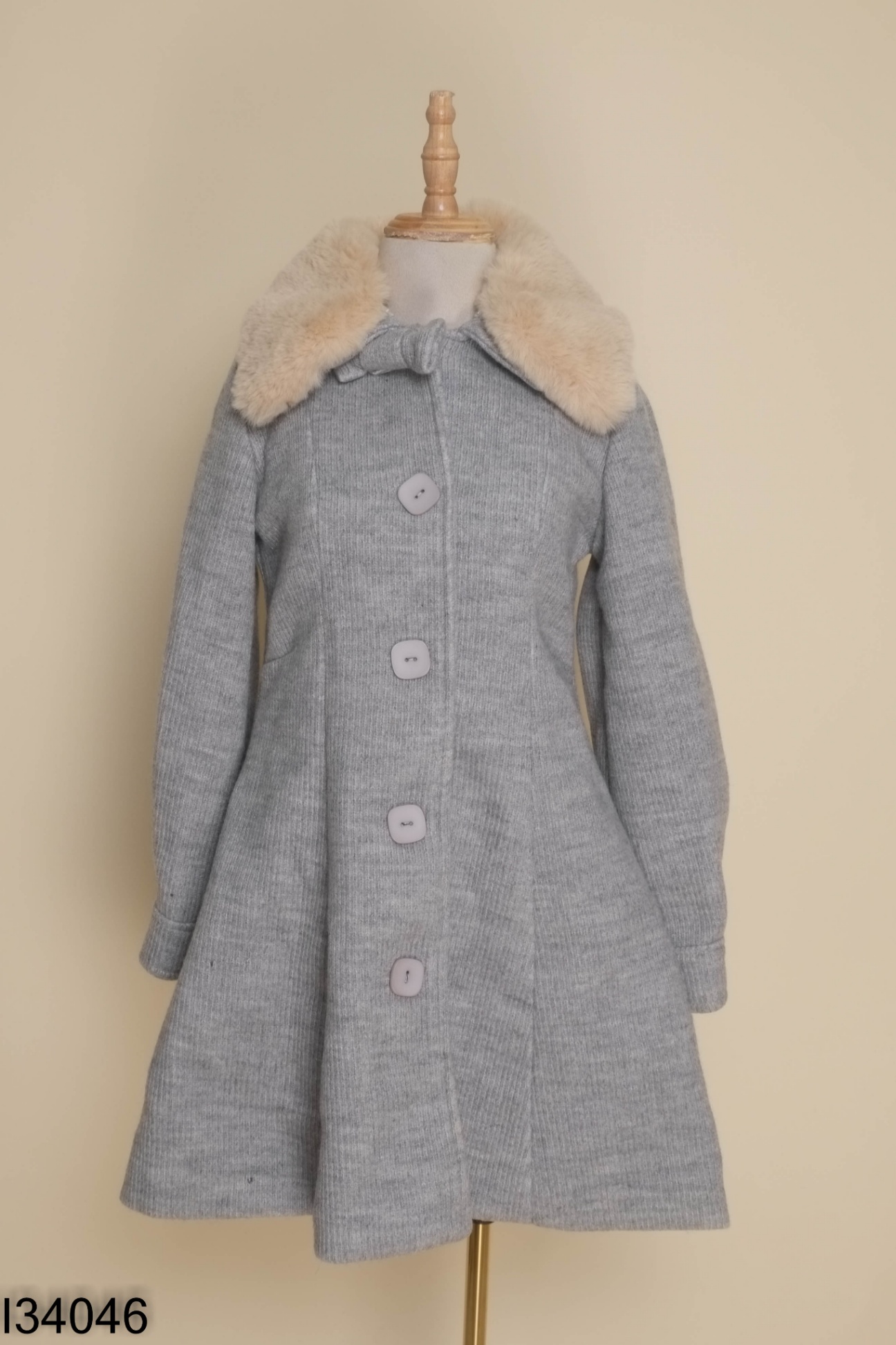 Áo khoác len CIANA xám mix lông cổ