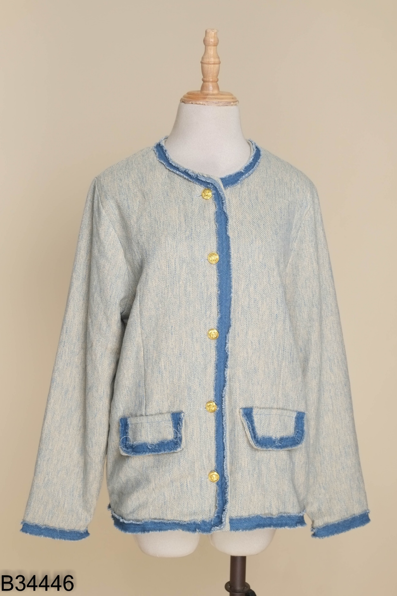 Áo khoác dạ phối cổ jeans xanh