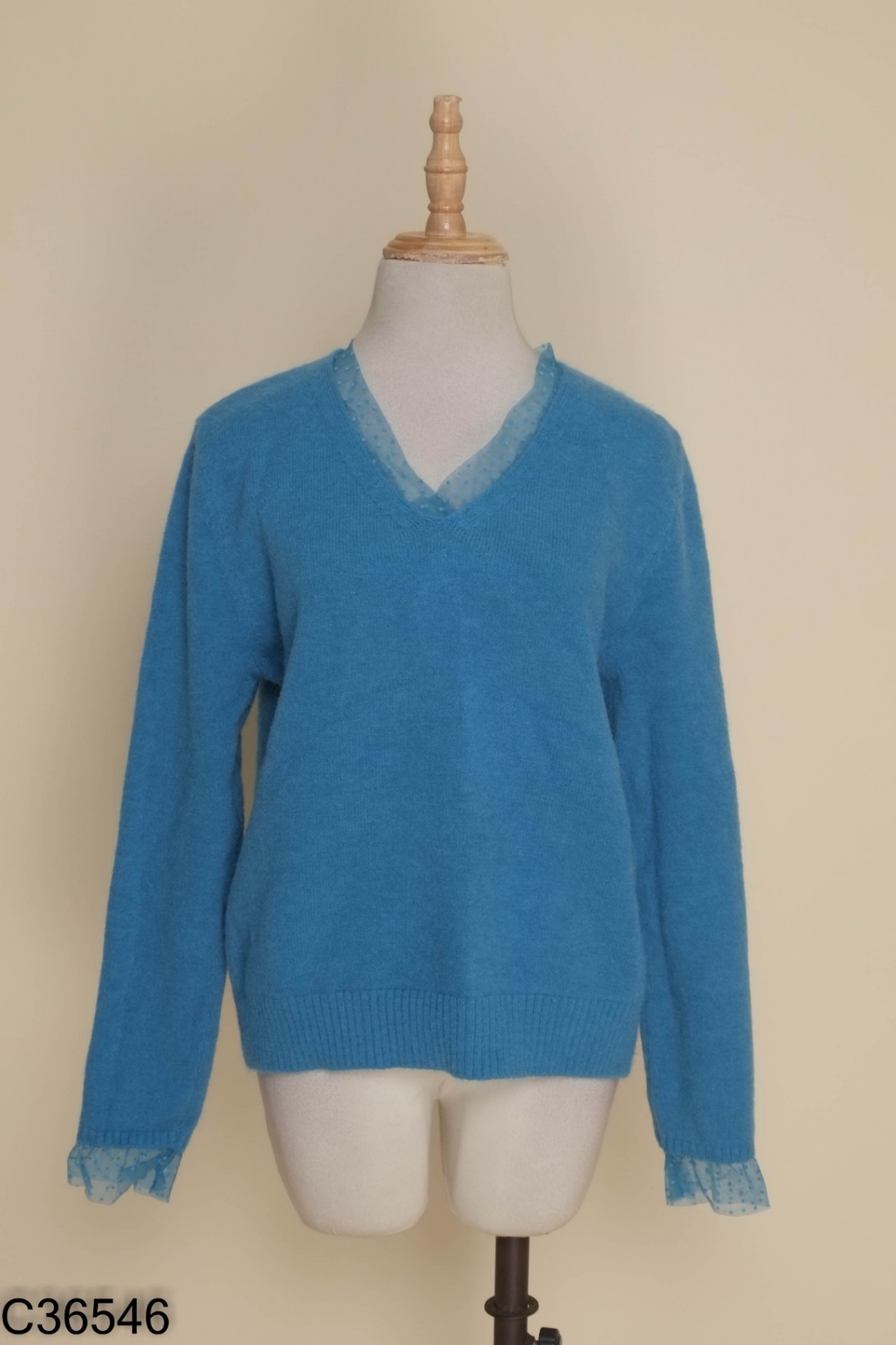 NEWTAG áo len xanh mix lưới