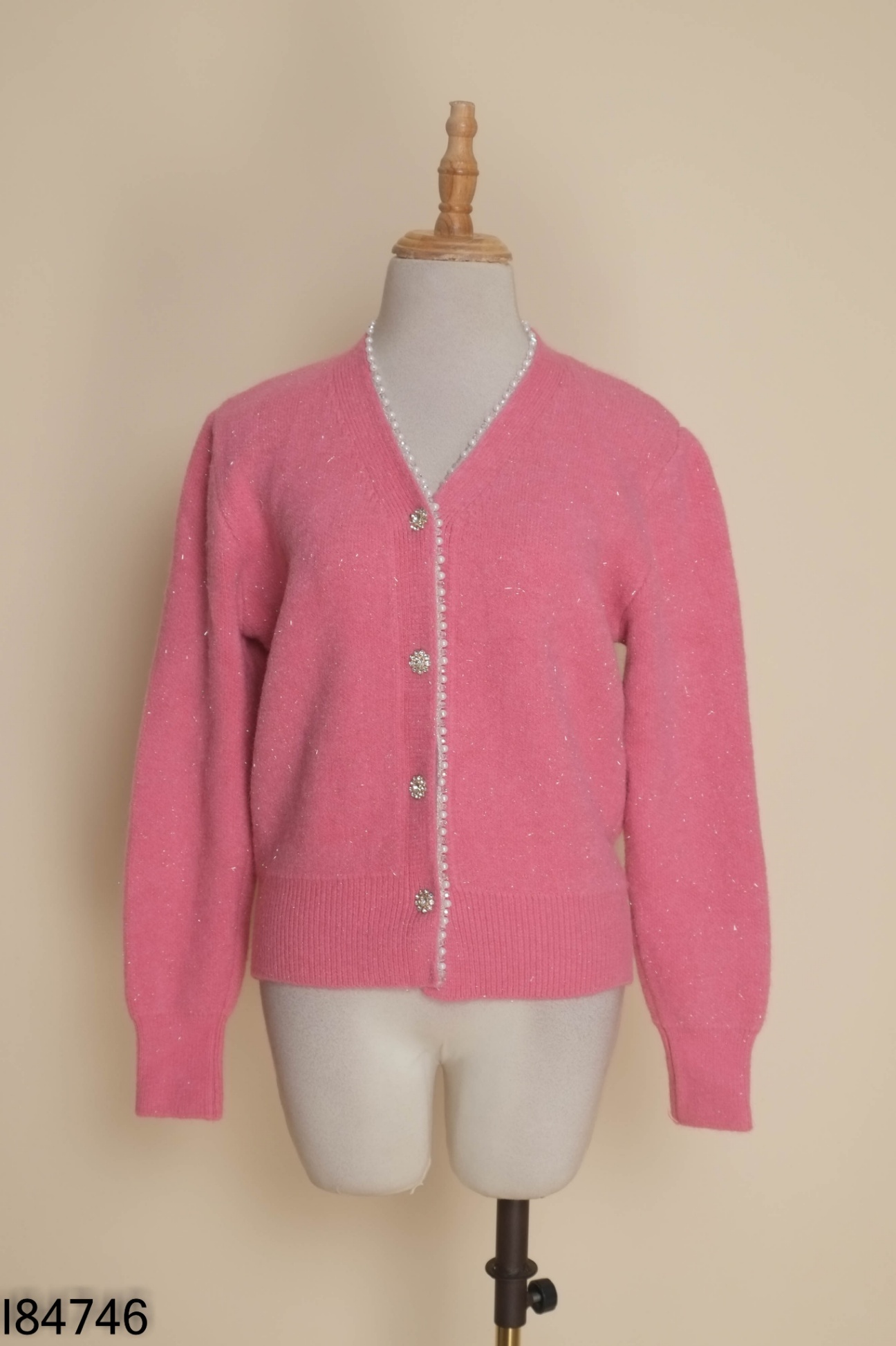 Áo len cardigan hồng sen đính dá