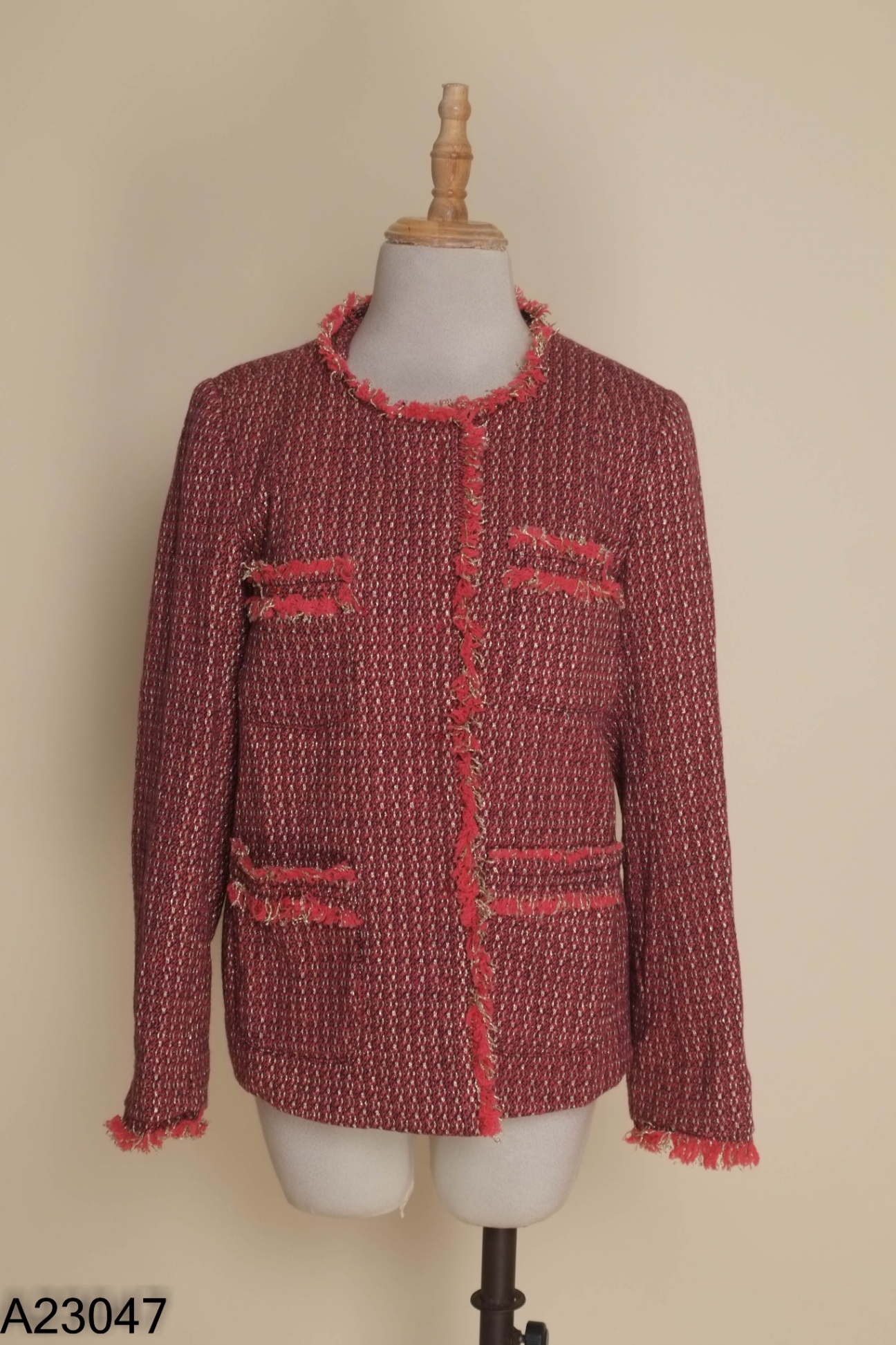 Áo khoác dạ tweed đỏ tím