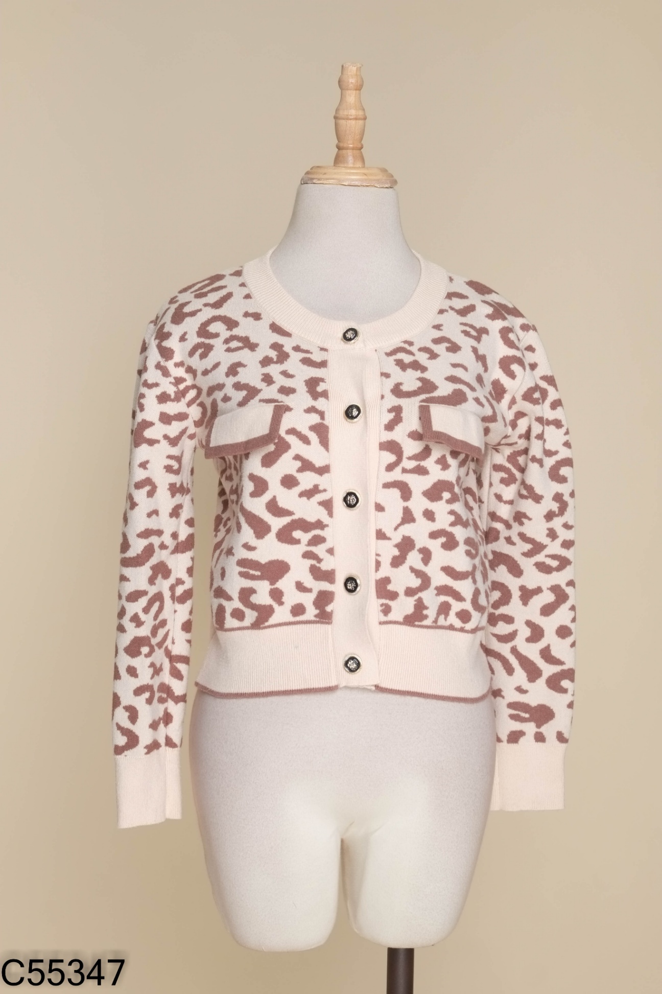 Áo cardigans len PL kem họa tiết nâu