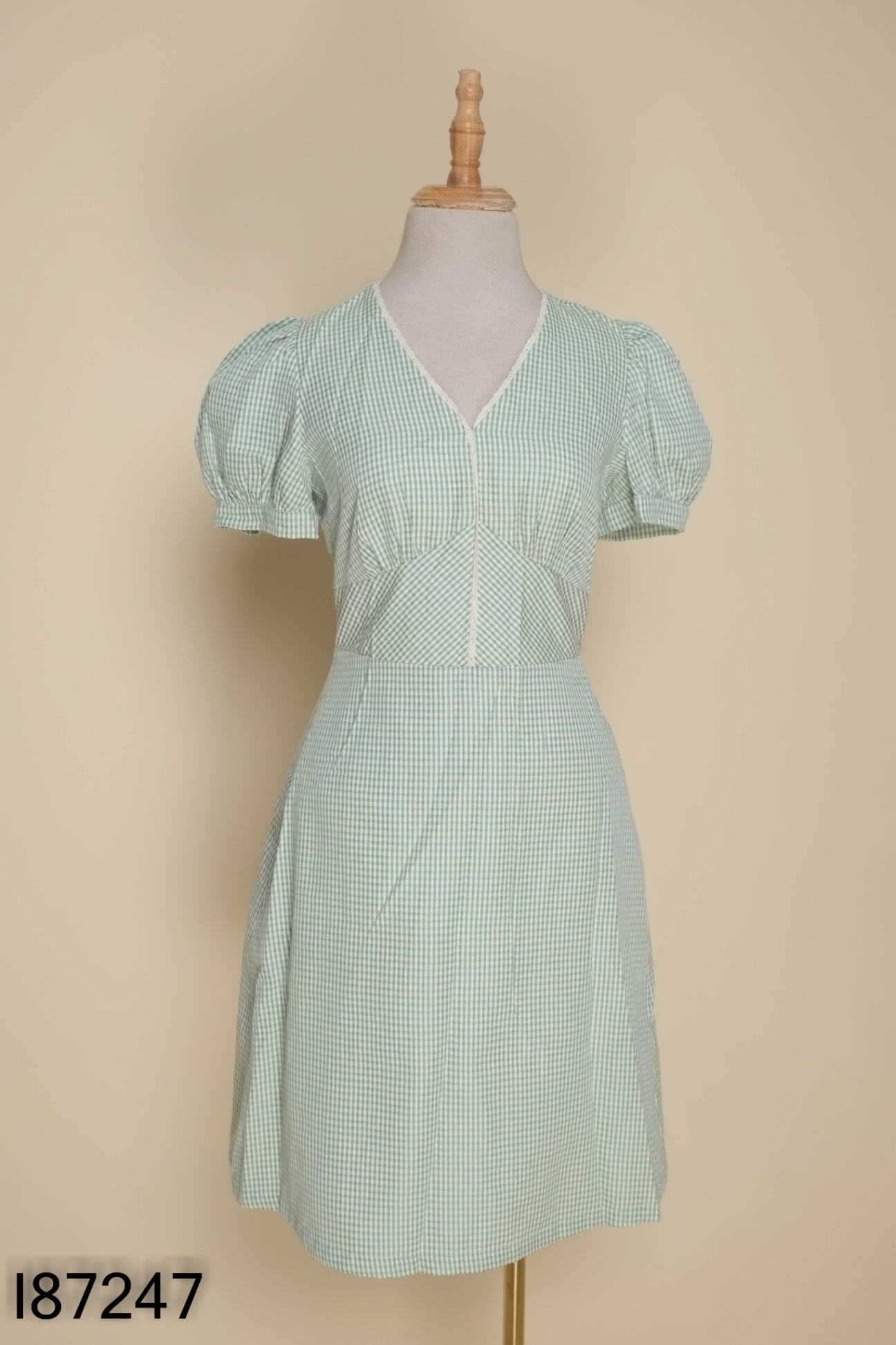 I8724711833-Váy xanh caro ADORE DRESS cổ tim