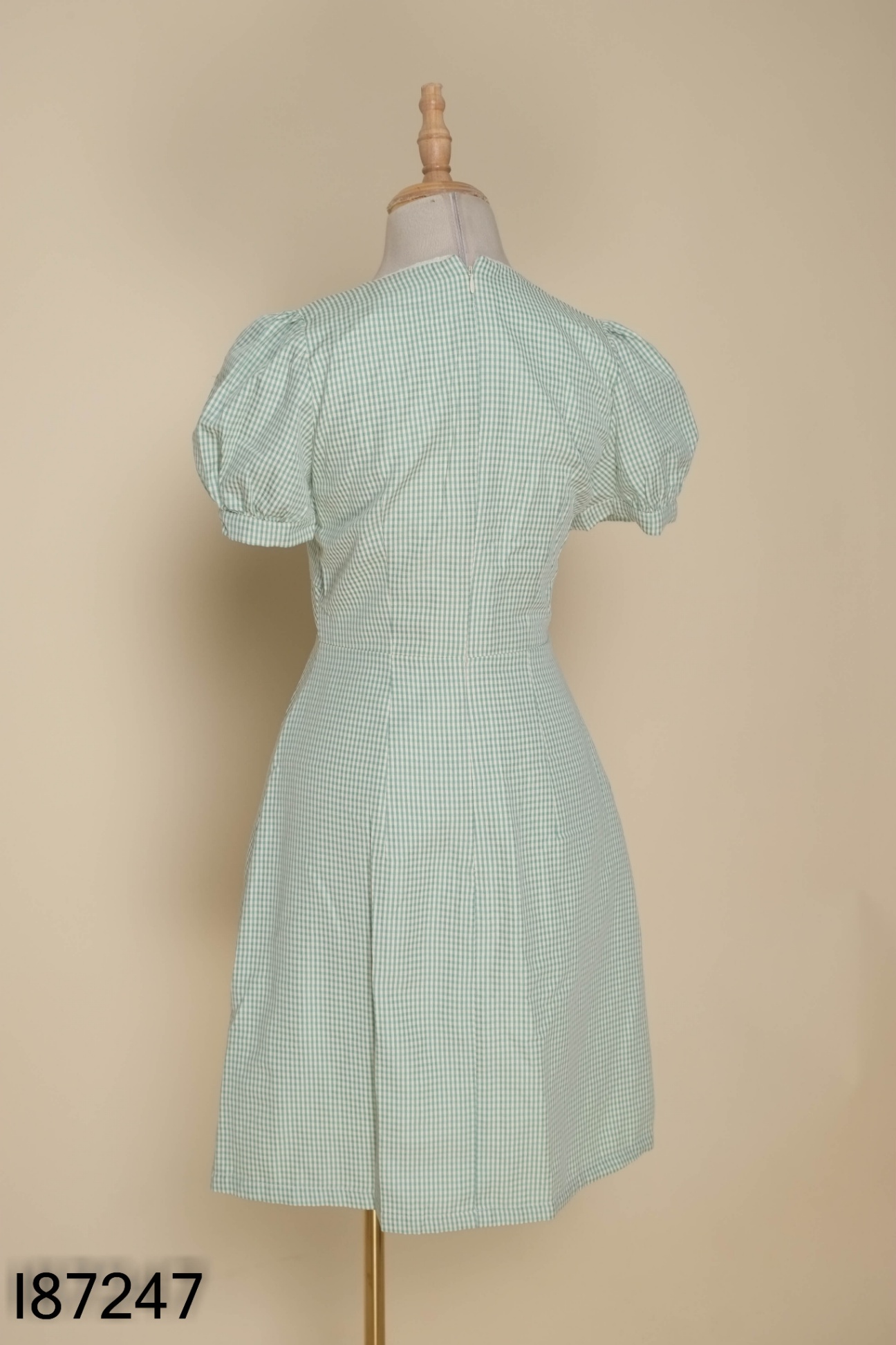 I8724711833-Váy xanh caro ADORE DRESS cổ tim