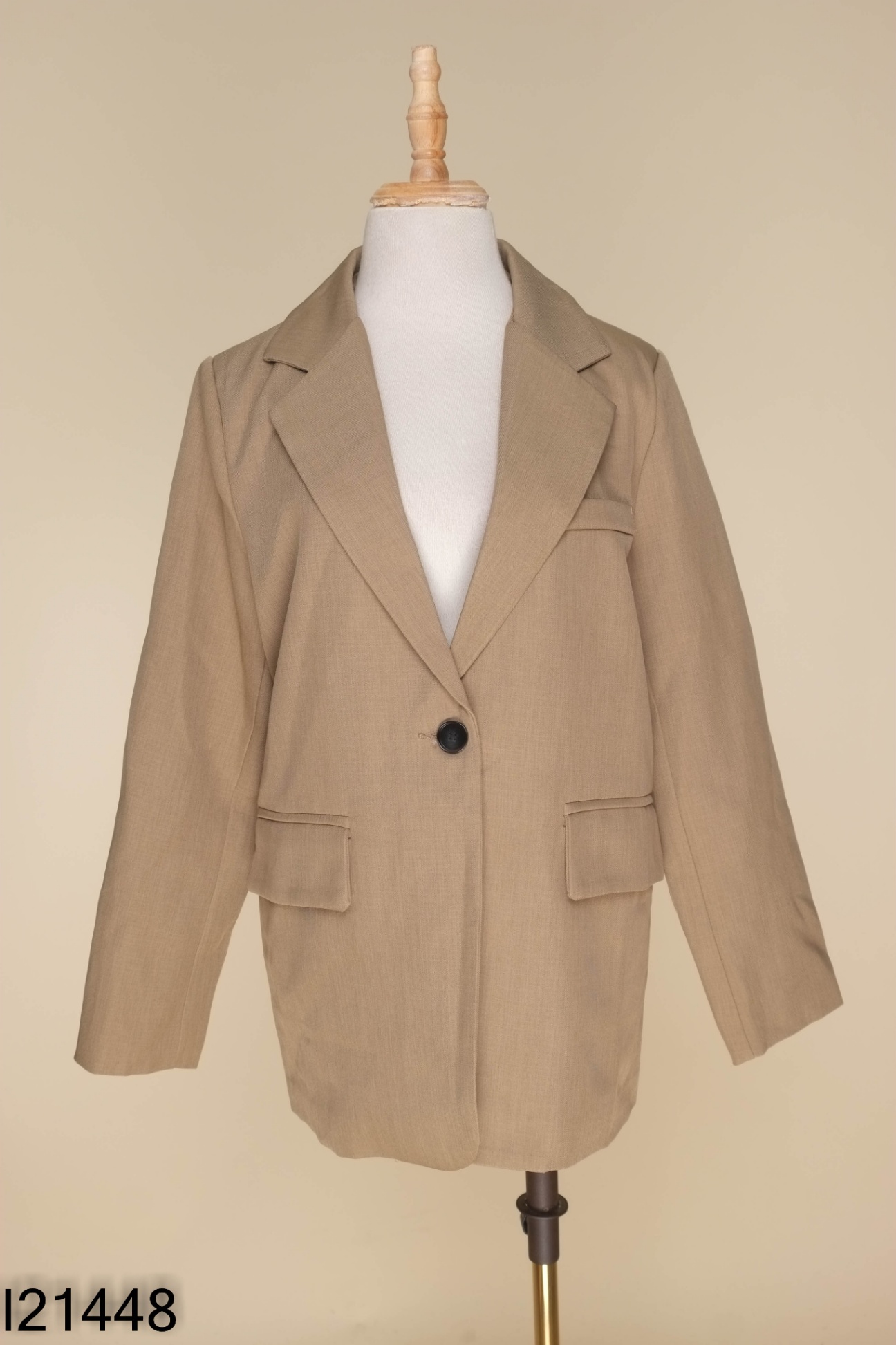 NEWTAG Áo blazer xanh be phối cúc