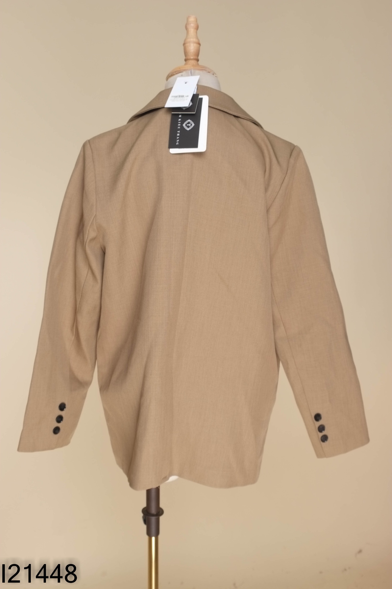 NEWTAG Áo blazer xanh be phối cúc