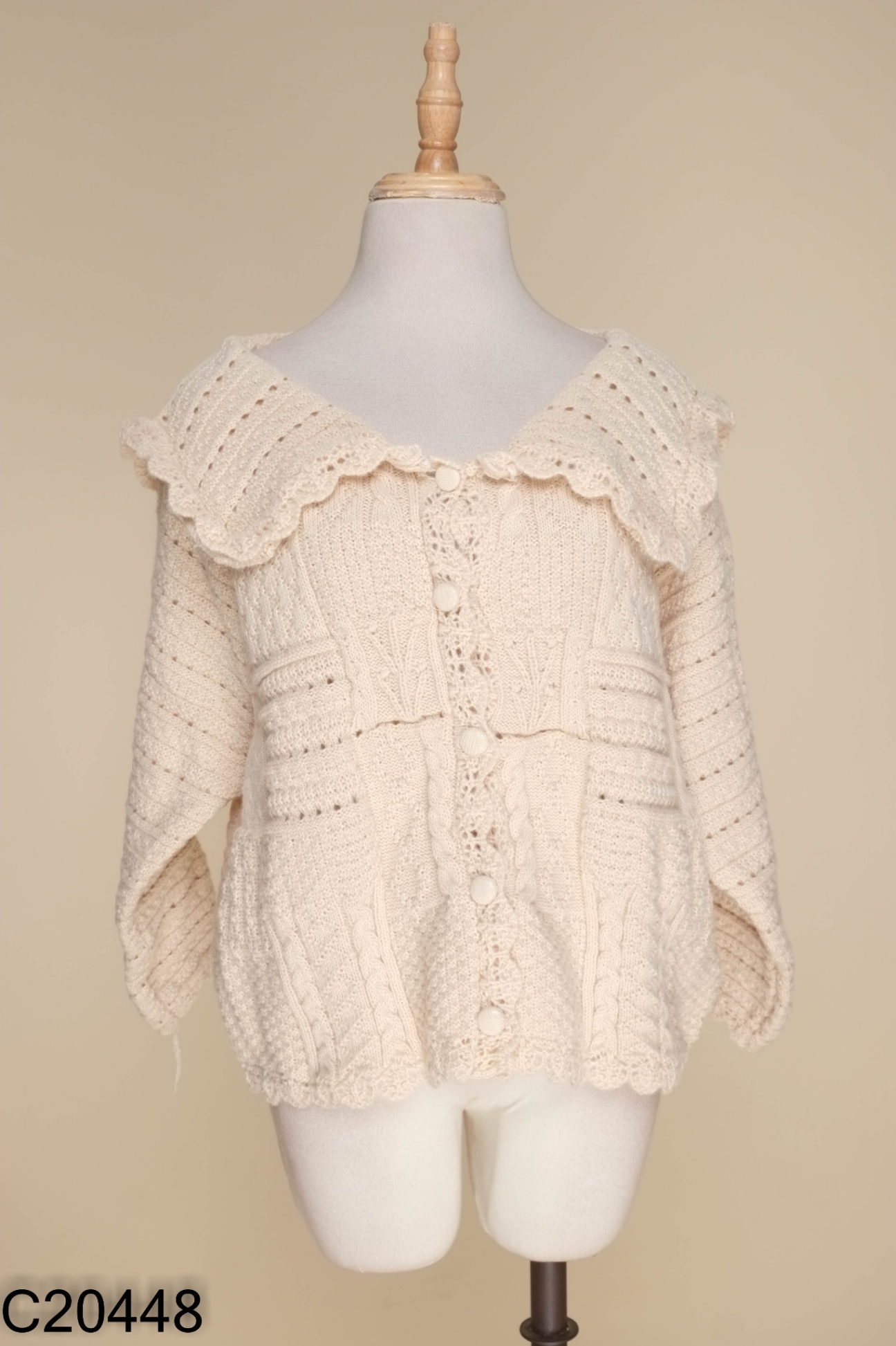 Áo cardigans kem len cổ bèo