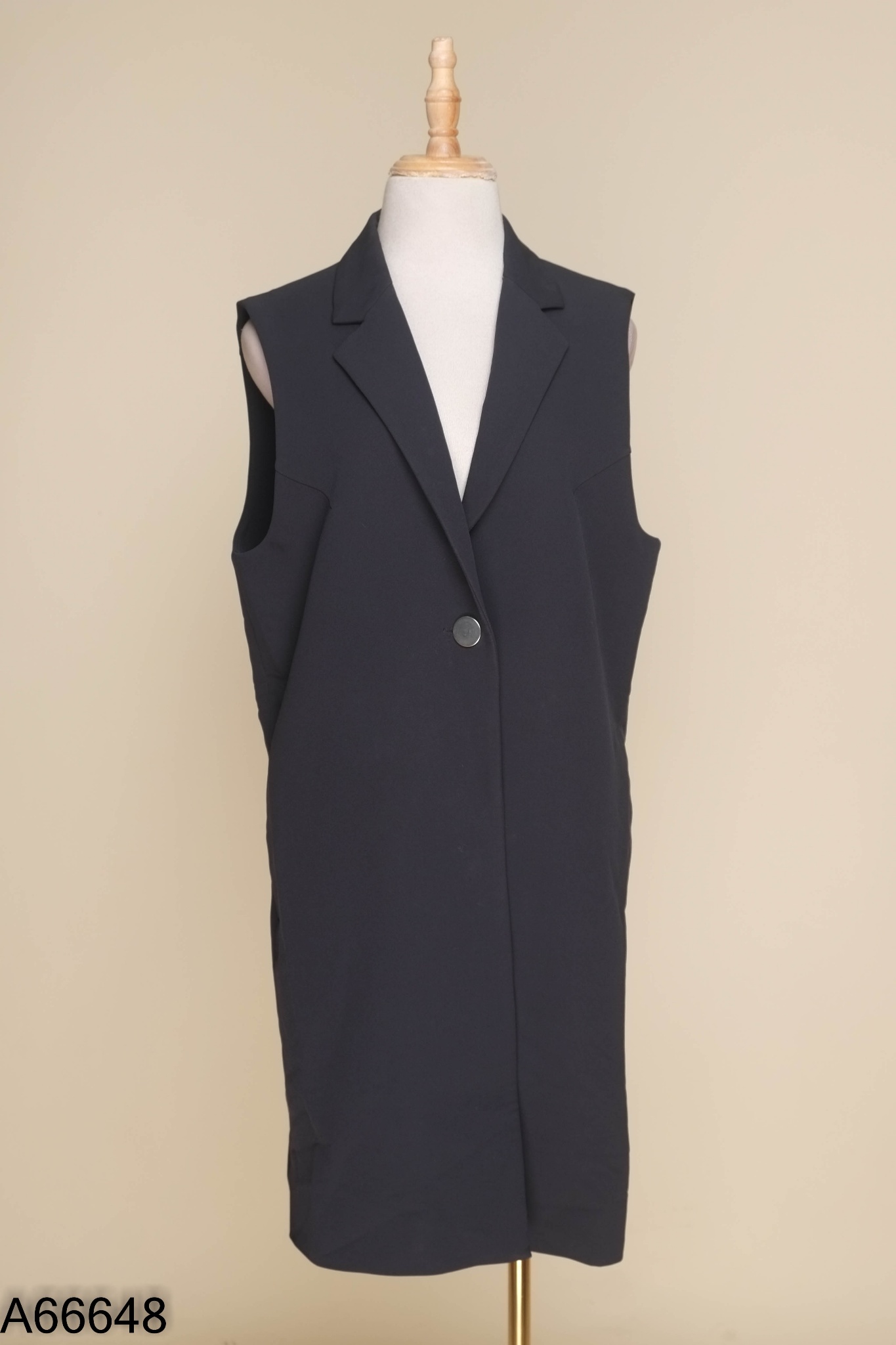 Váy xanh sát nách phối cổ vest