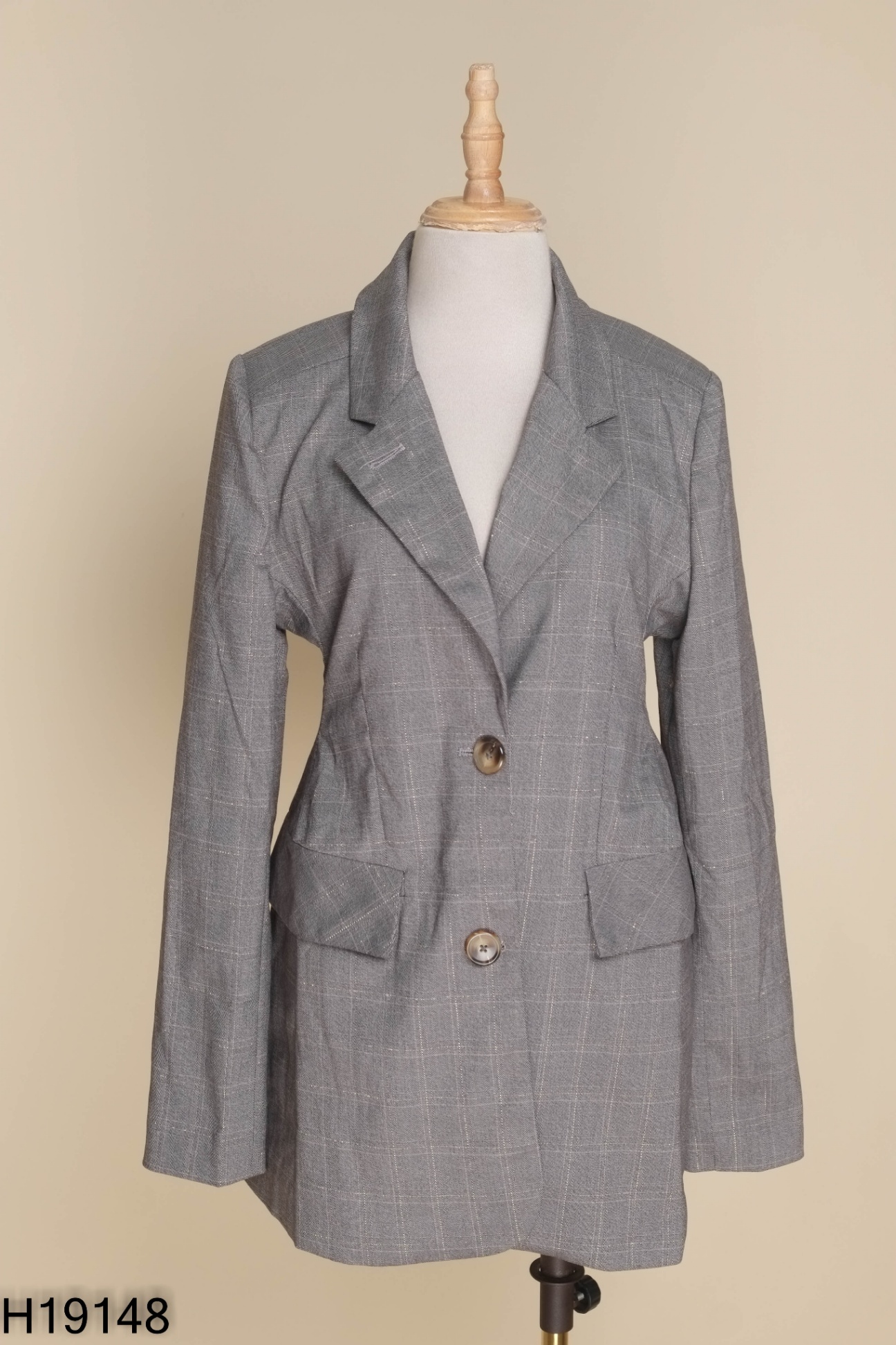 NEWTAG Áo blazer xám kẻ ánh nhũ