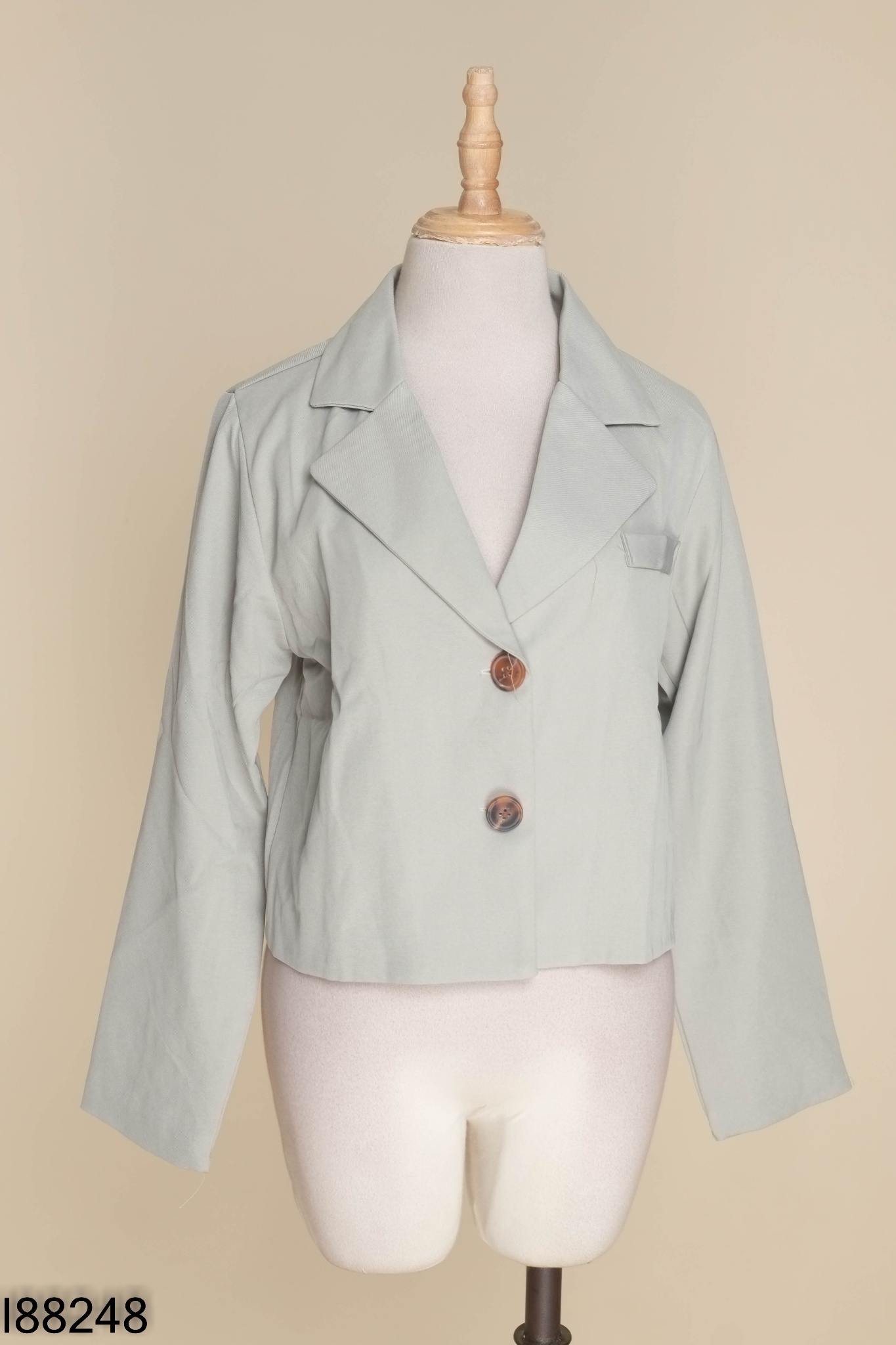 Áo xanh cổ vest dáng ngắn