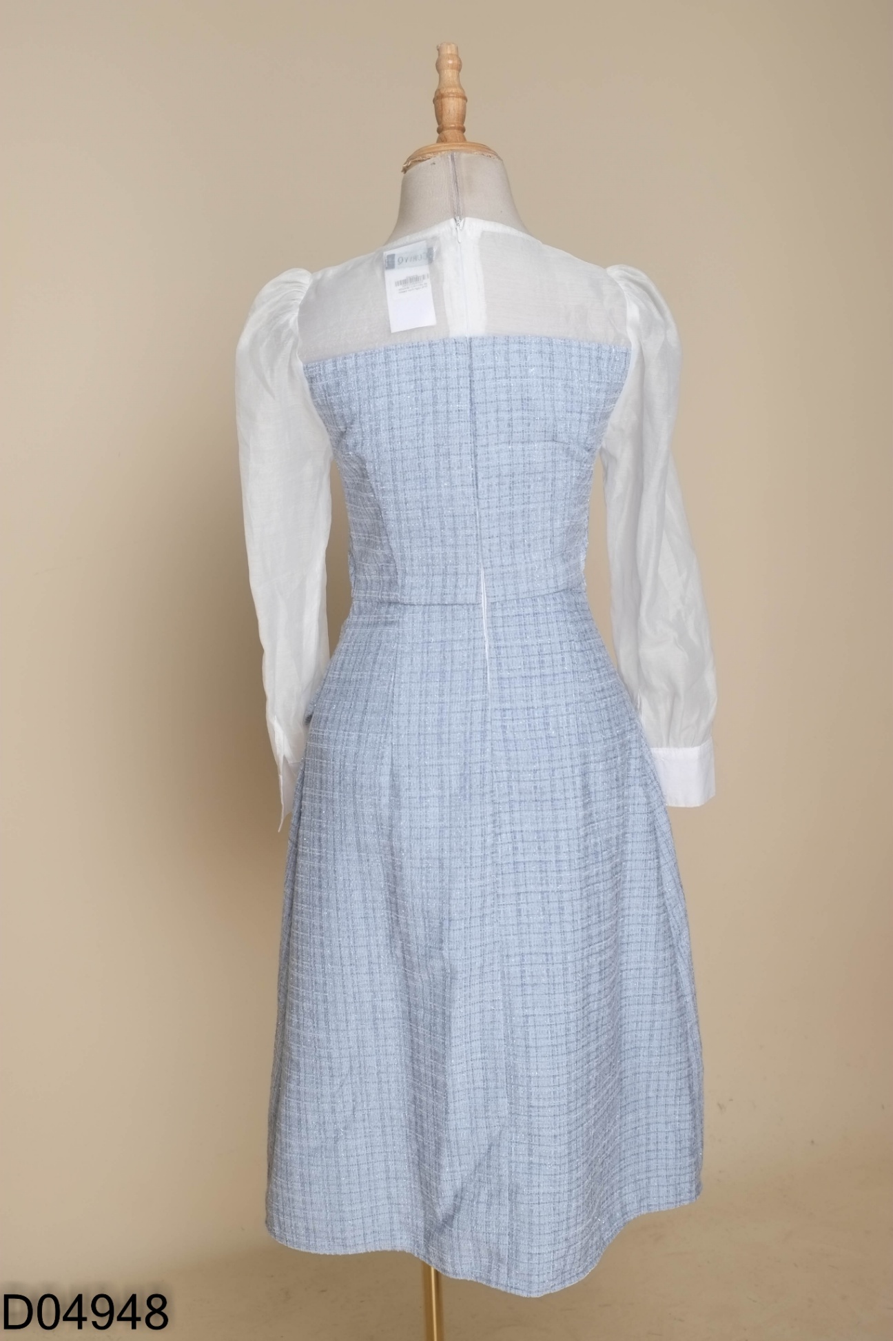 Váy dạ tweed xanh ngọc phối tay lưới