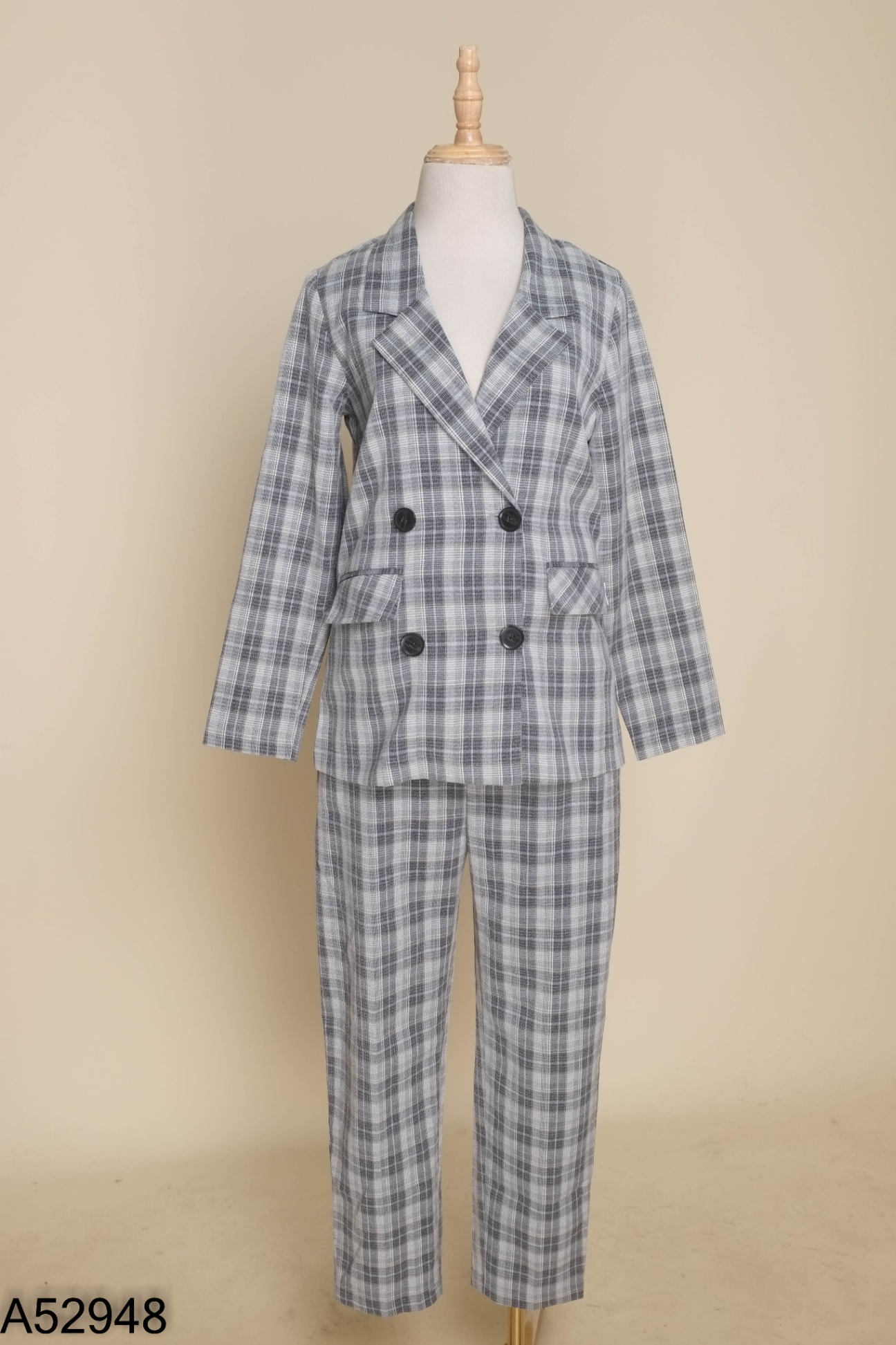 Set áo blazer xanh xám LILY'S DRESS caro + quần dài
