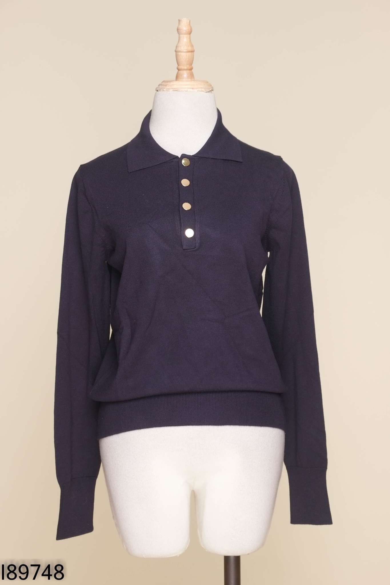 Áo thun xanh navy có cổ cúc vàng WAREHOUSE