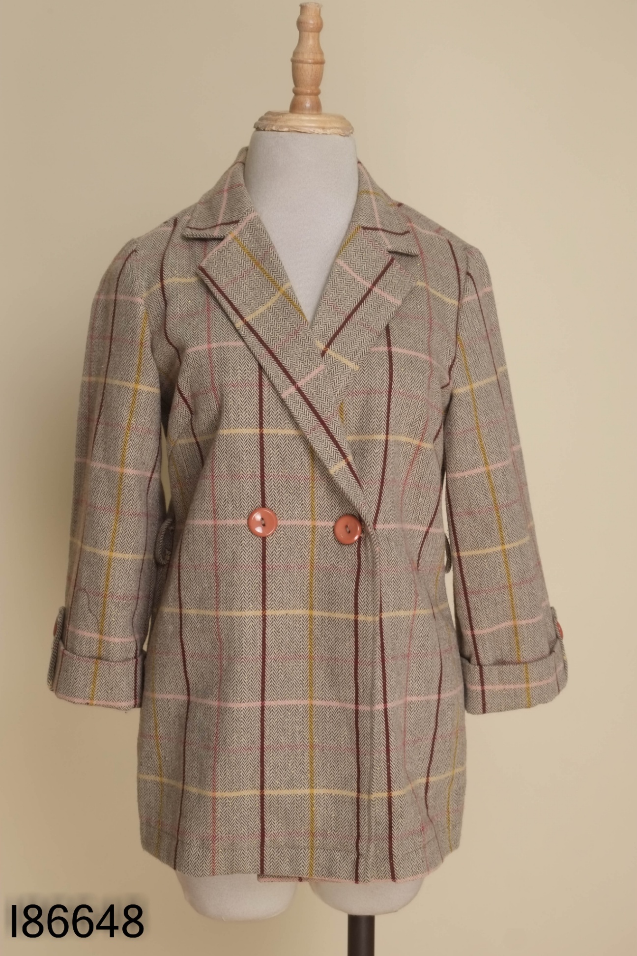 Áo blazer LAMER dạ nâu kẻ