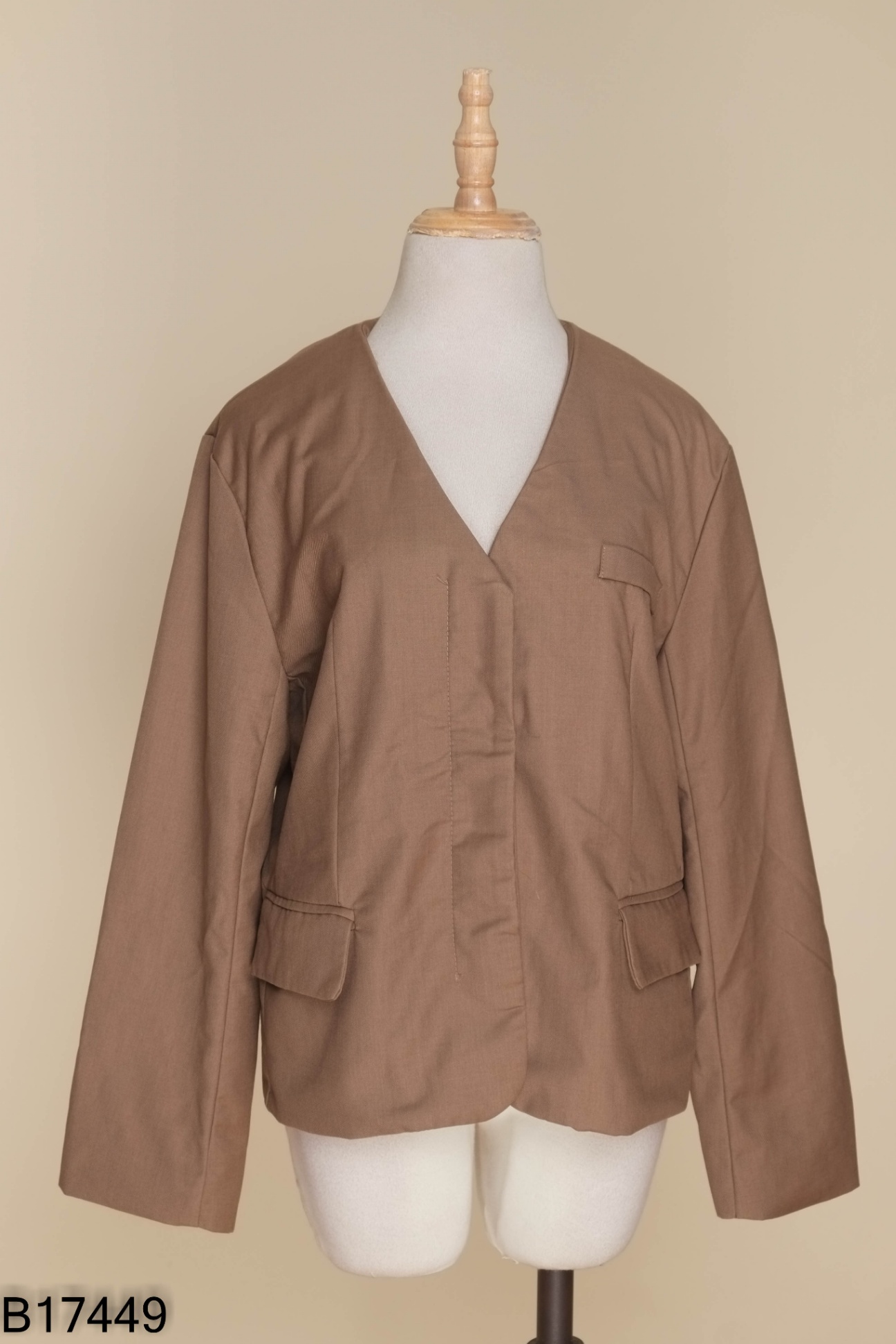 Áo khoác blazer nâu trơn phối túi