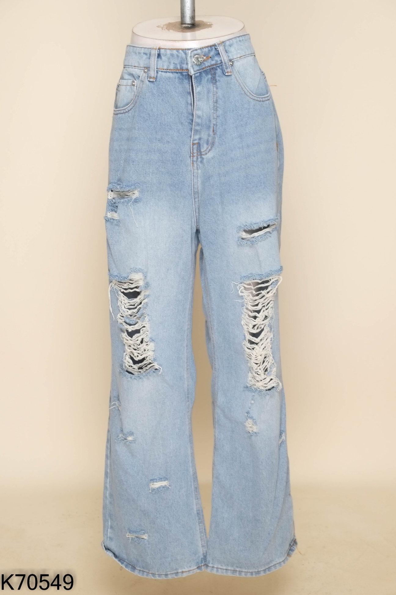 Quần jeans suông xanh rách