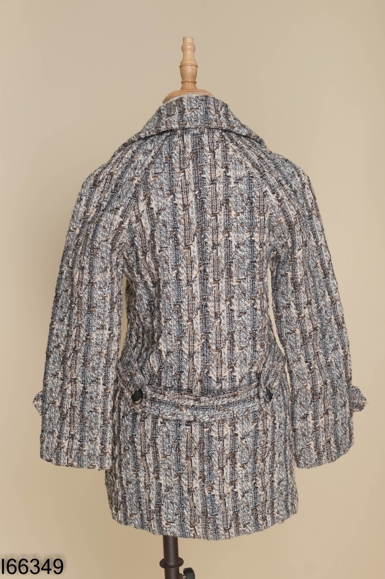 Áo khoác dạ tweed đen mix nâu dáng dài