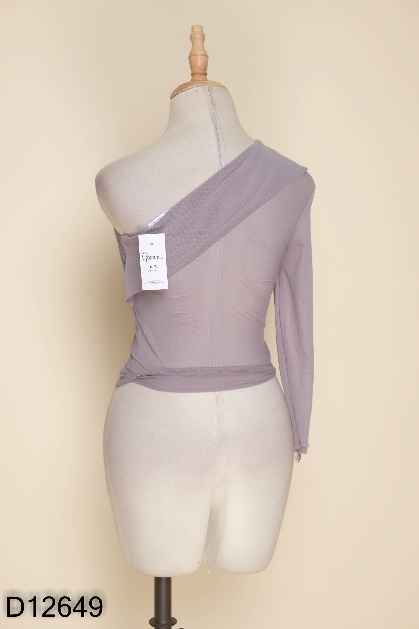 Áo kiểu ZARA xám lưới lệch vai