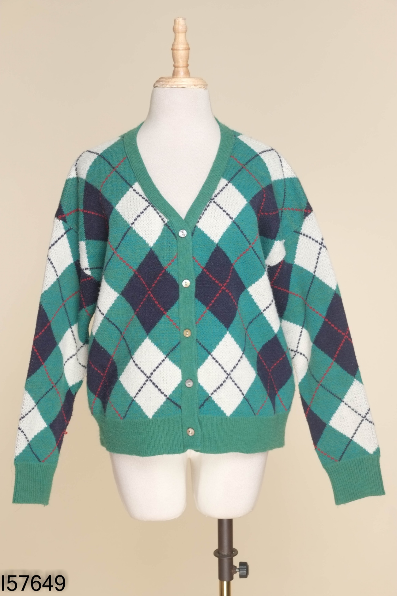 Áo len cardigan xanh lá caro