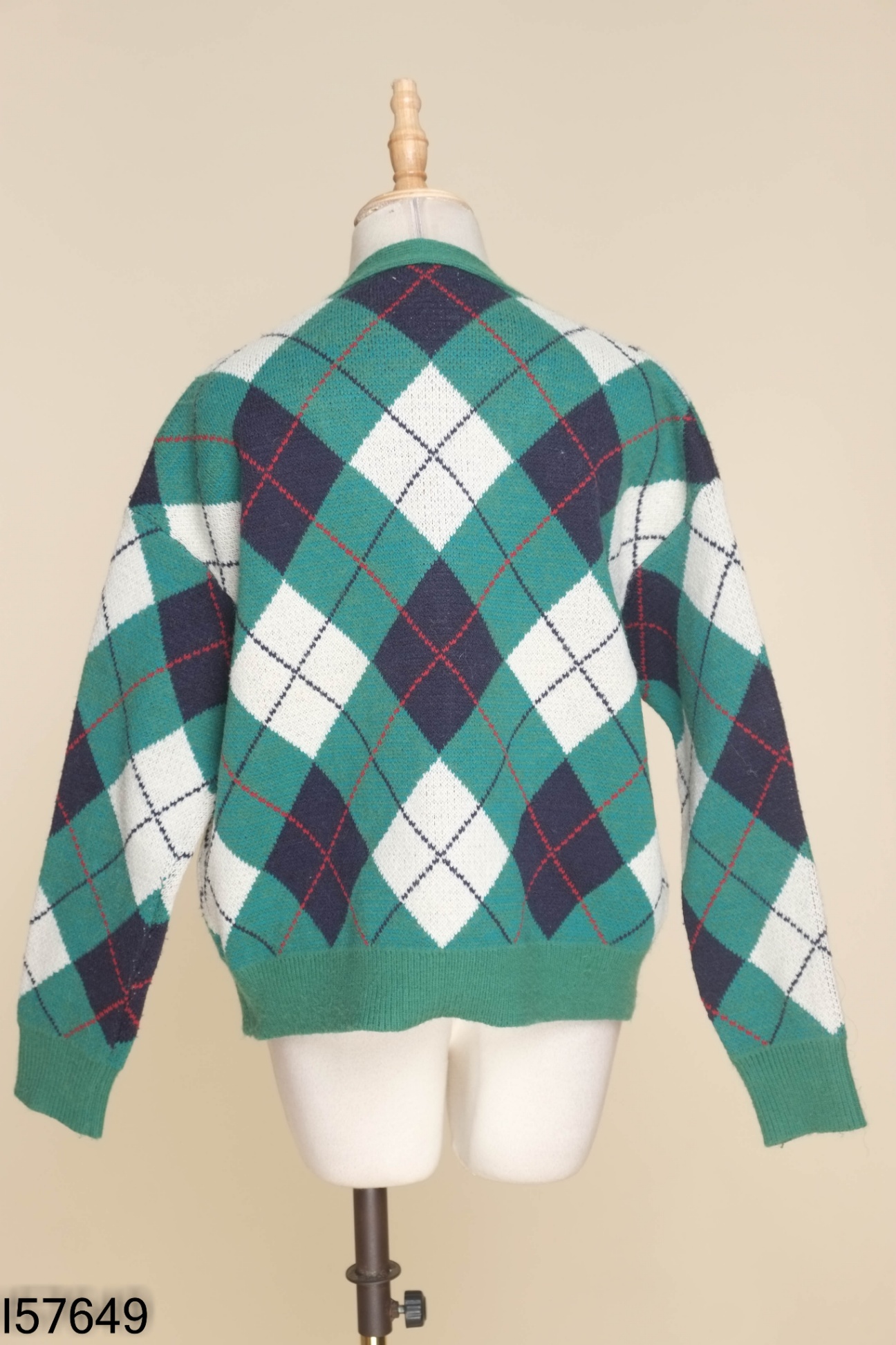 Áo len cardigan xanh lá caro