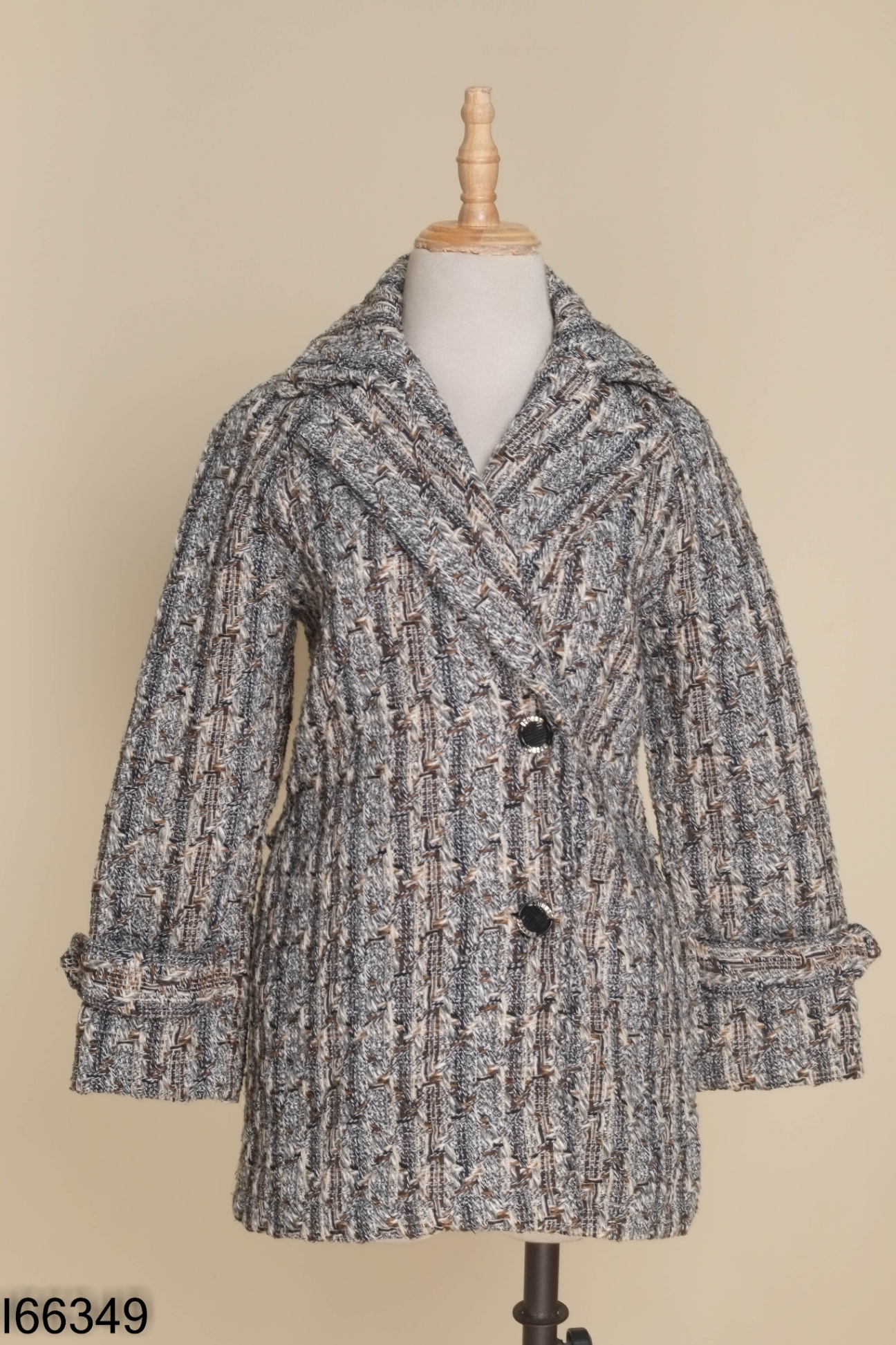 Áo khoác dạ tweed đen mix nâu dáng dài