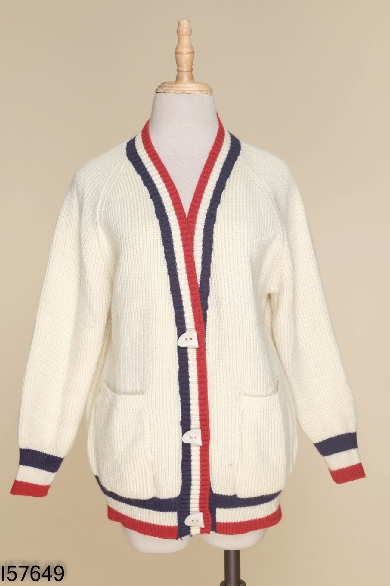 Áo len cardigan be viền xanh mix đỏ