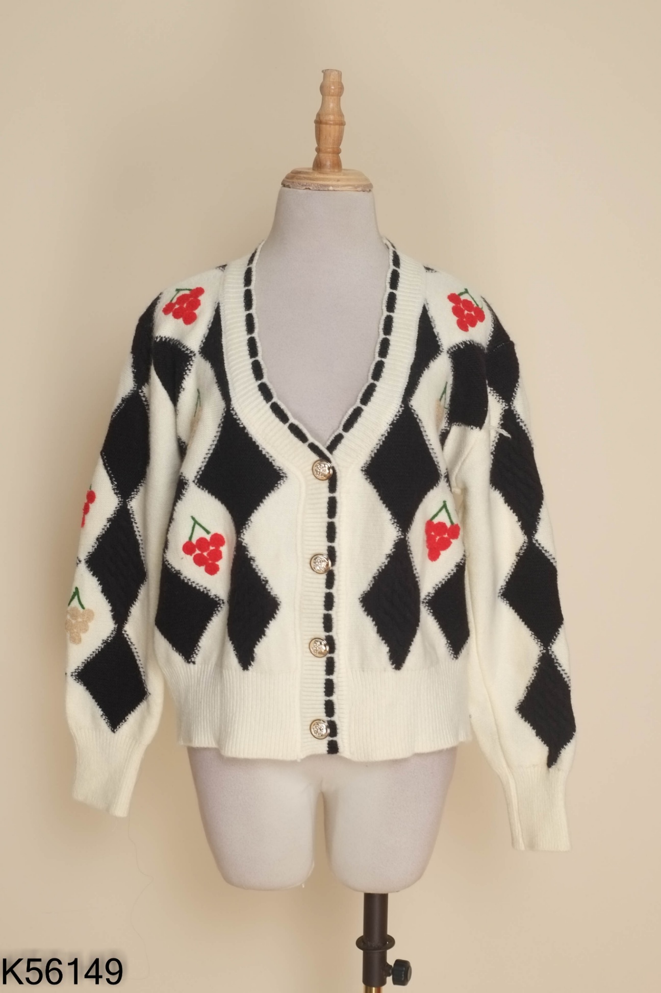 Áo len cardigan be phối đen