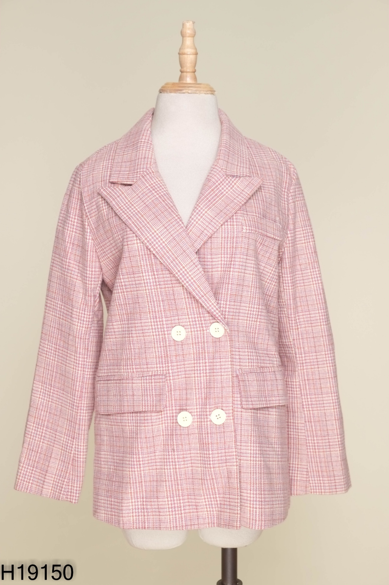 NEWTAG Áo blazer hồng kẻ