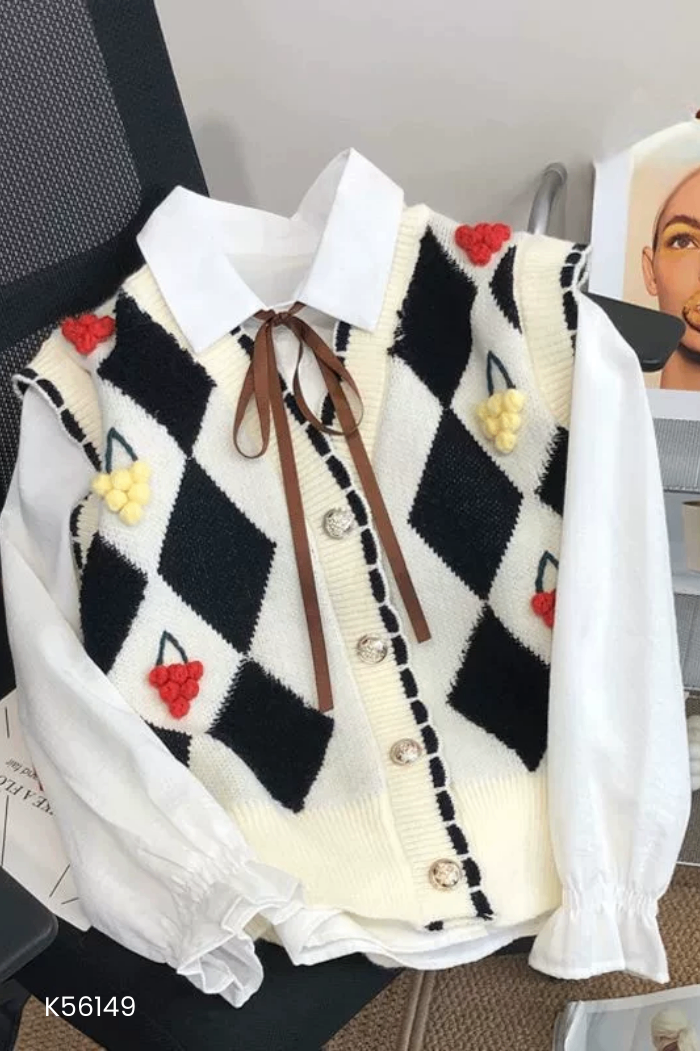 Áo len cardigan be phối đen