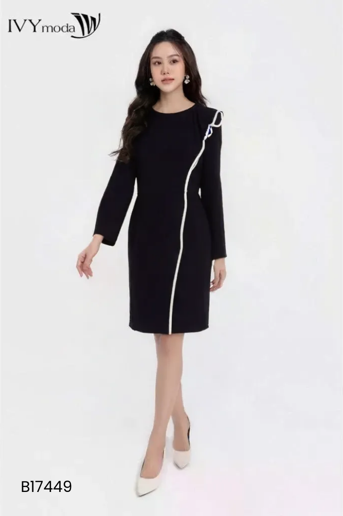 Váy đen IVY MODA phối vạt trắng