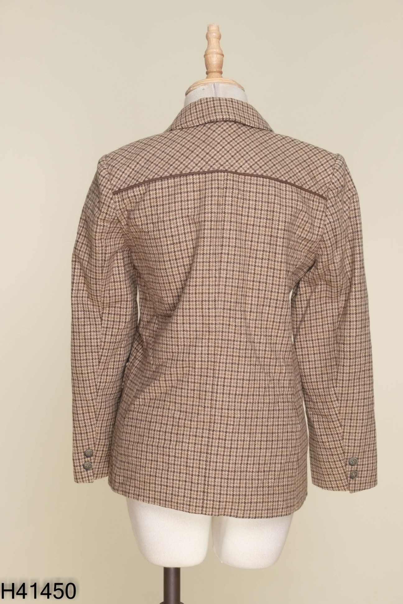 Áo blazer dạ nâu kẻ