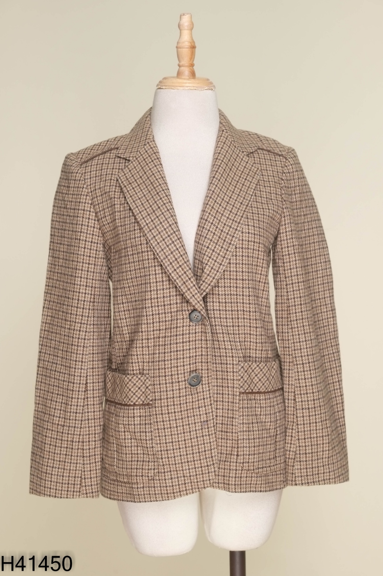 Áo blazer dạ nâu kẻ