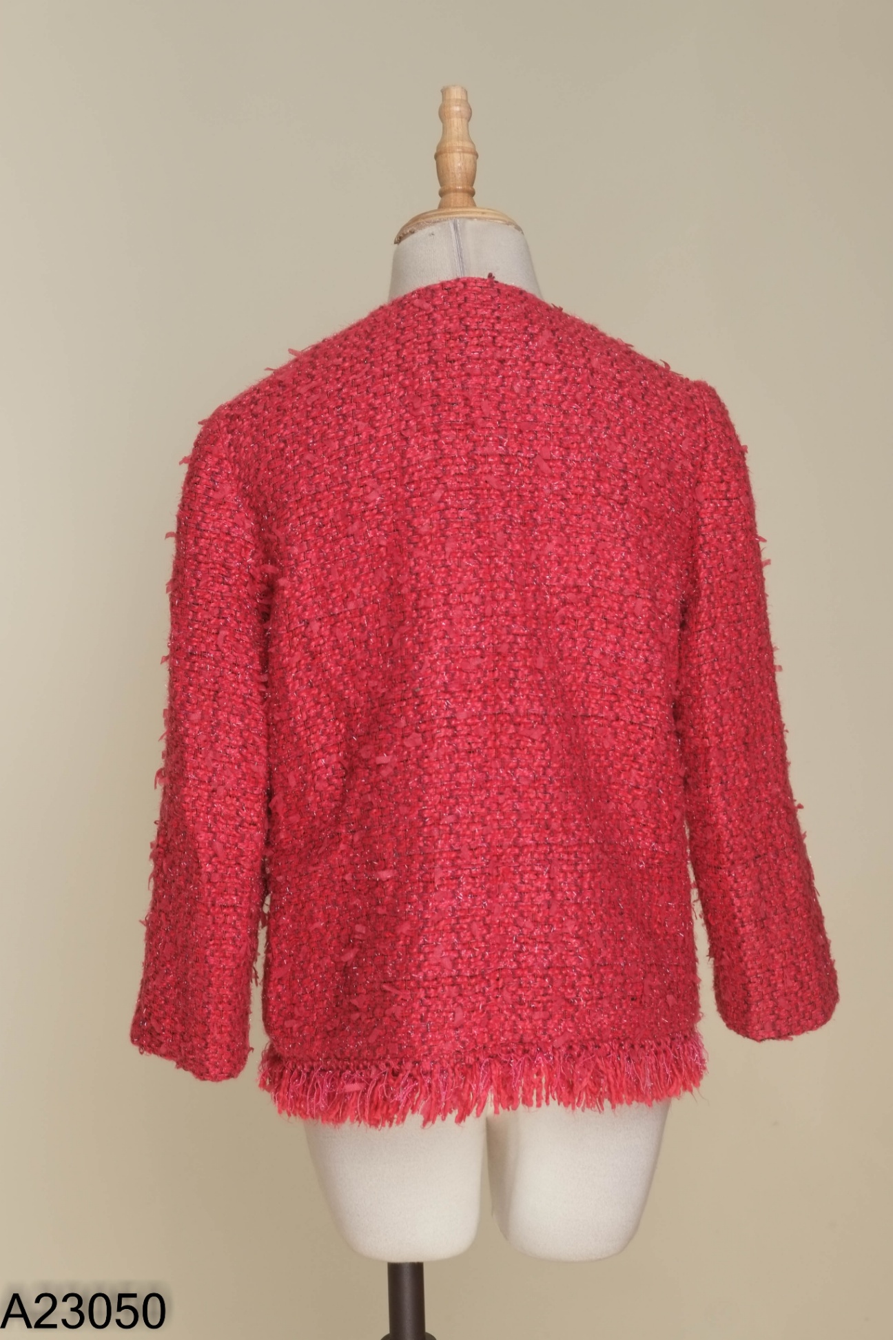 Áo khoác dạ tweed hồng ánh đỏ