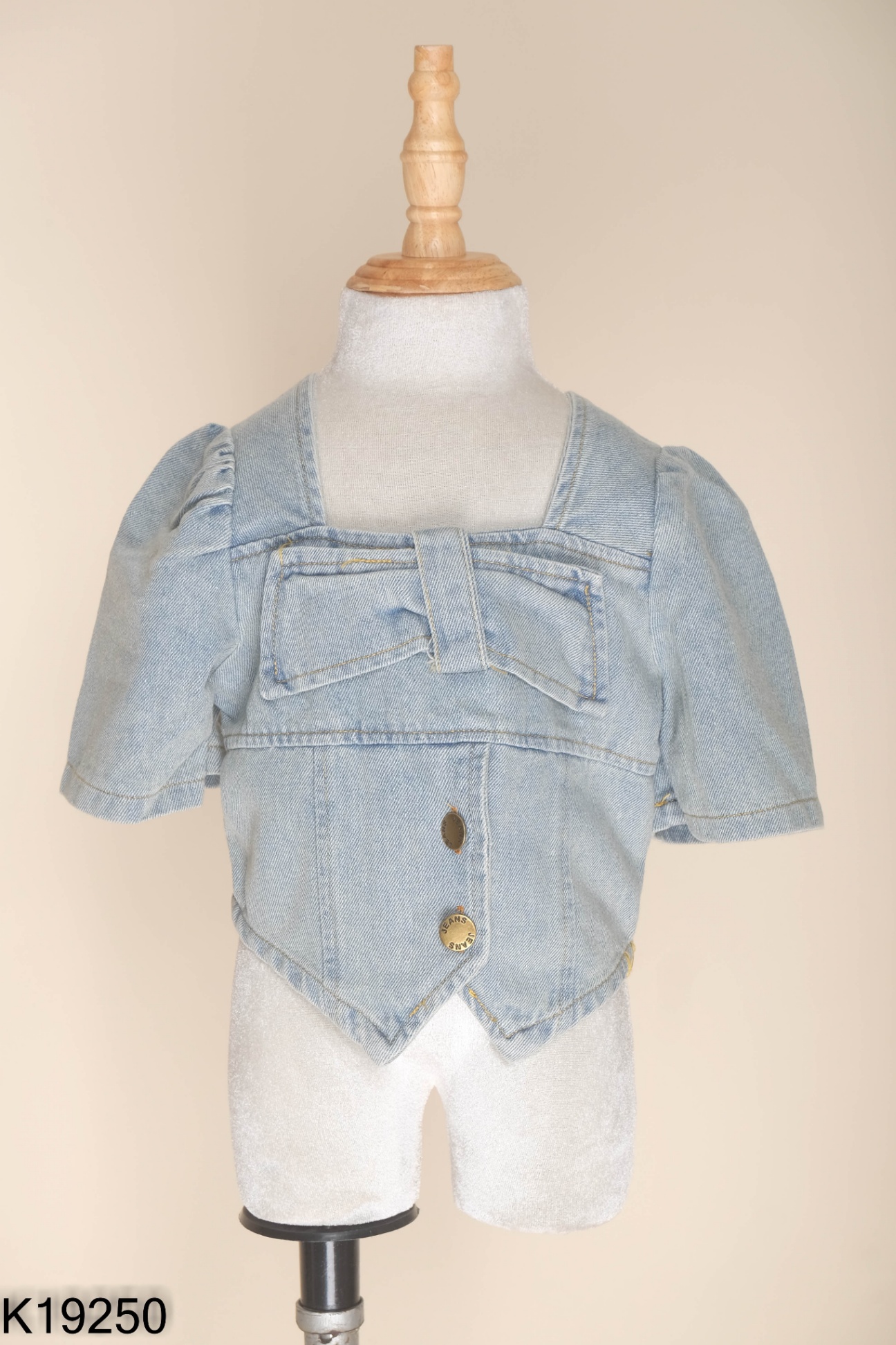 Áo jeans xanh phối nơ KIDS