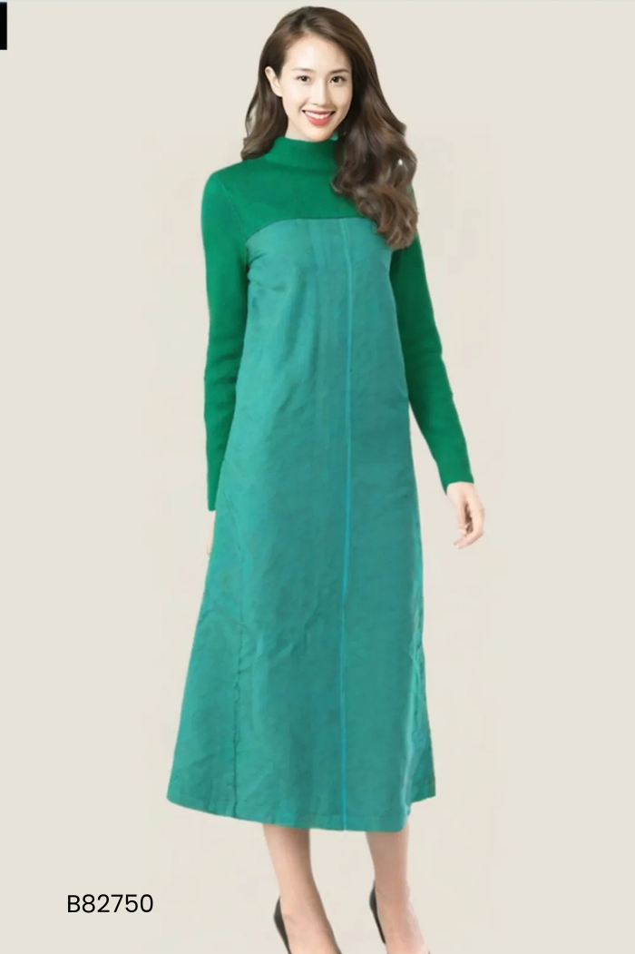 Váy dạ phối len xanh lá