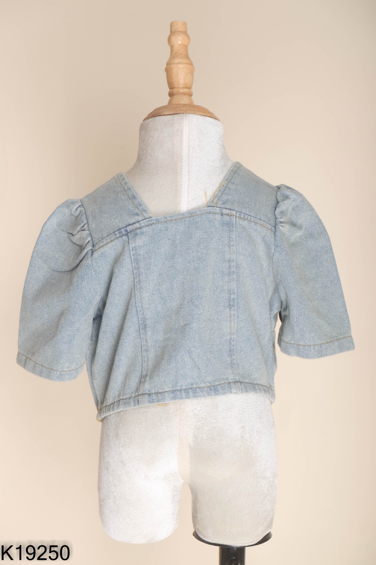 Áo jeans xanh phối nơ KIDS