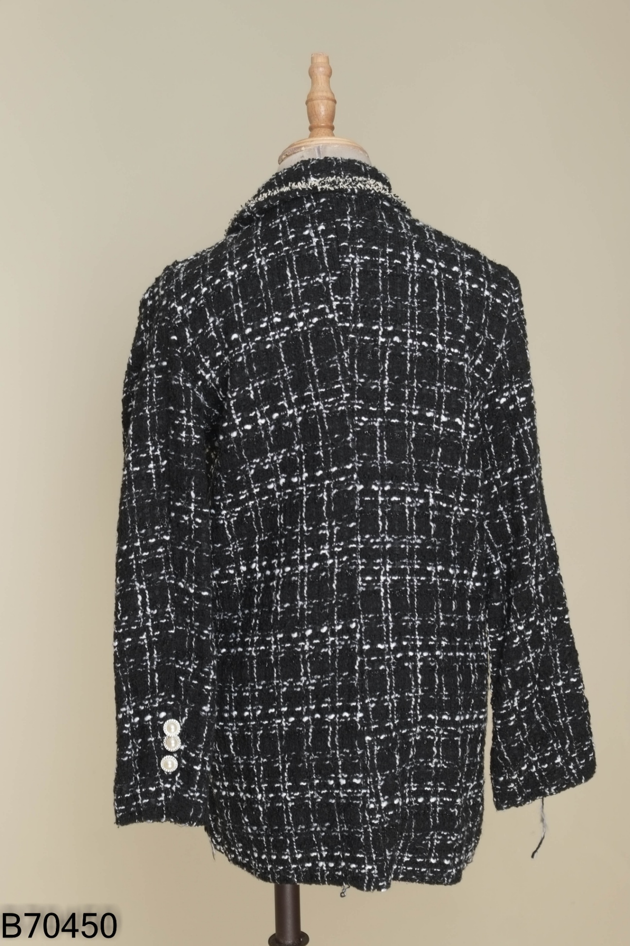 Áo blazer dạ đen caro