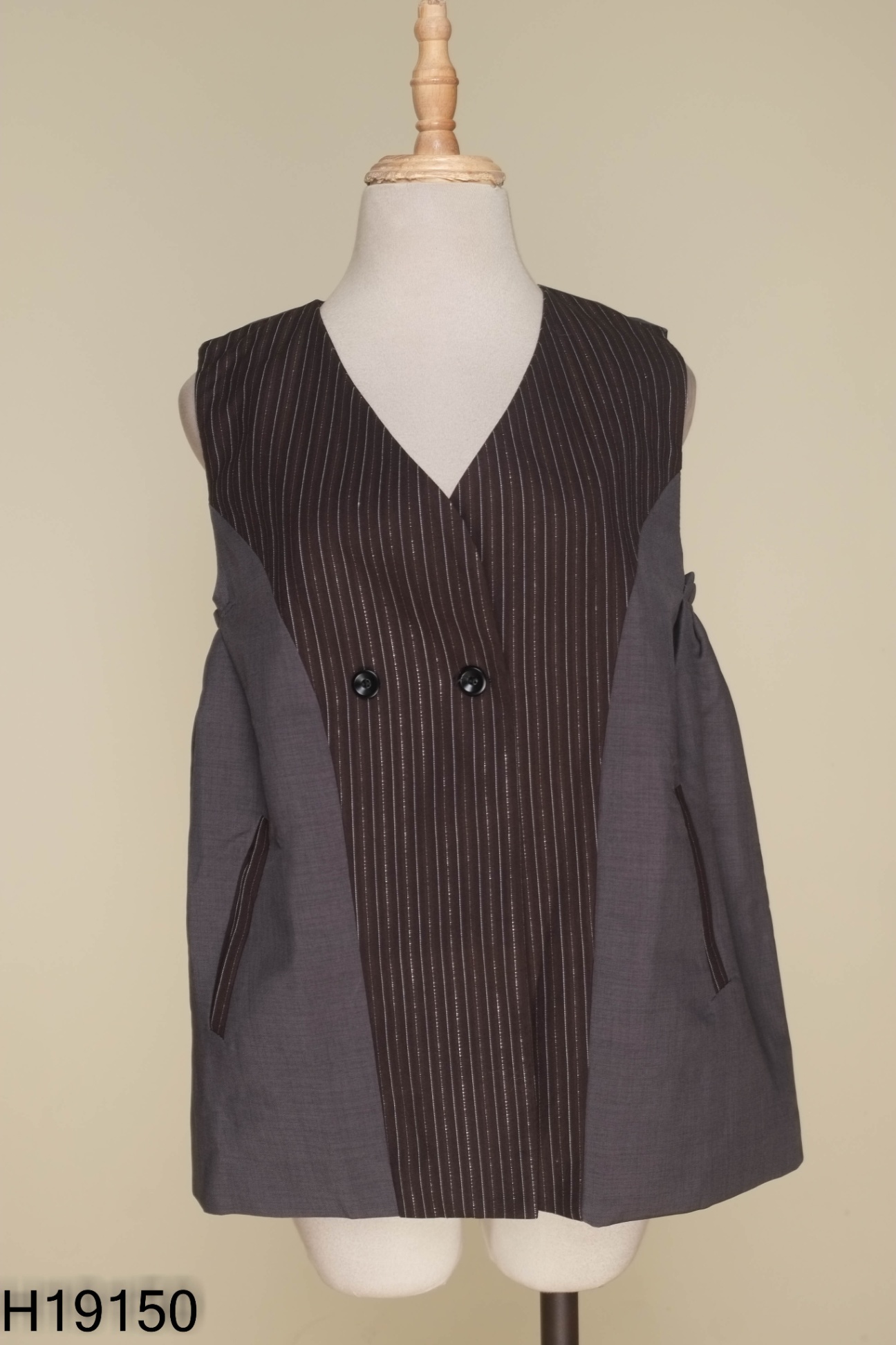 Áo gile vest ghi kẻ
