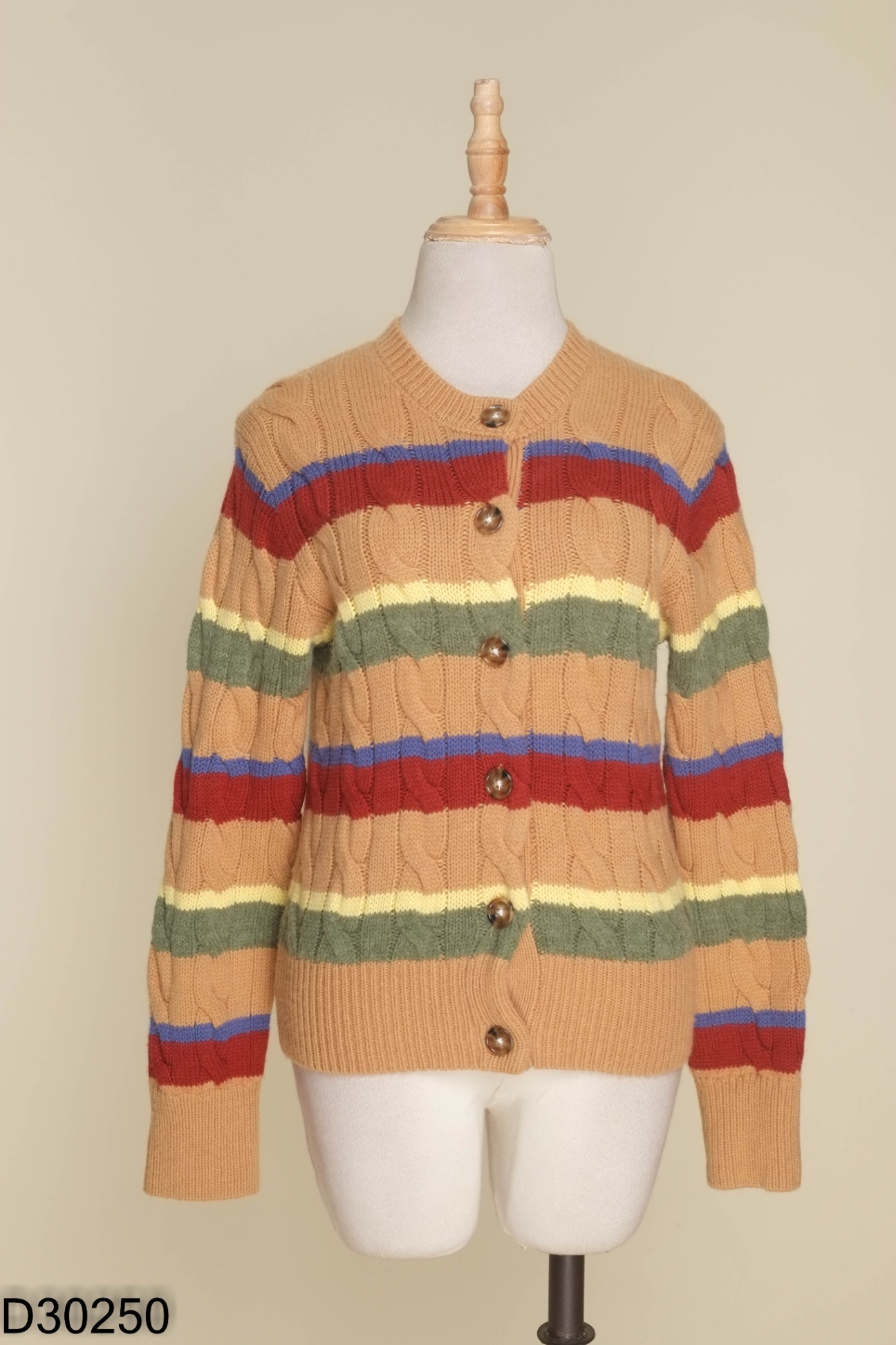 Áo len cardigan nâu phối nhiều màu