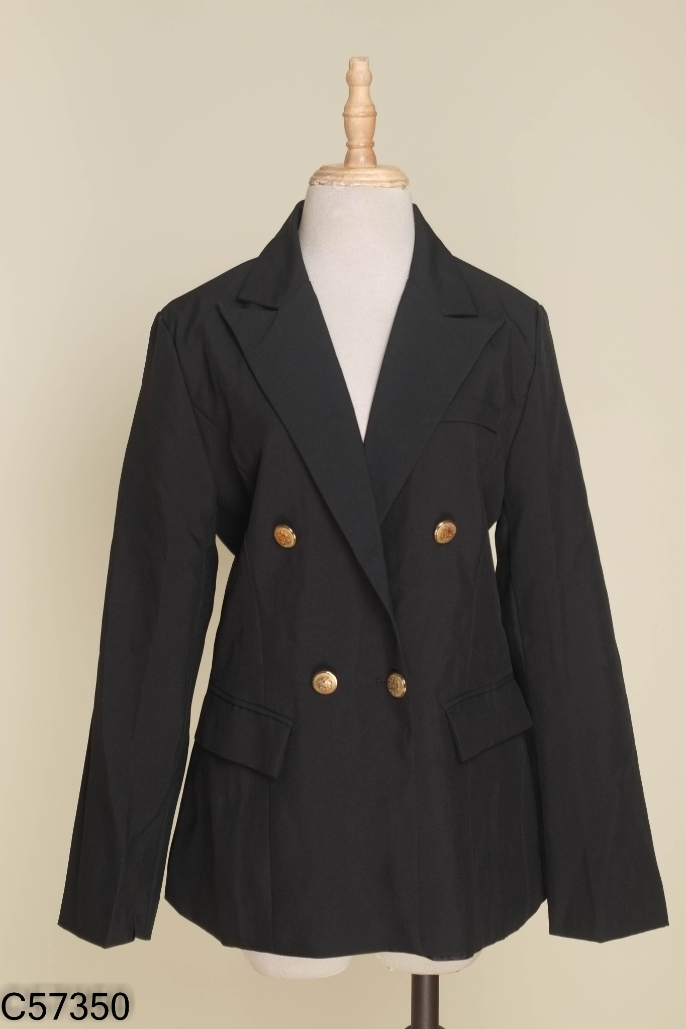 NEWTAG áo blazer đen cúc vàng