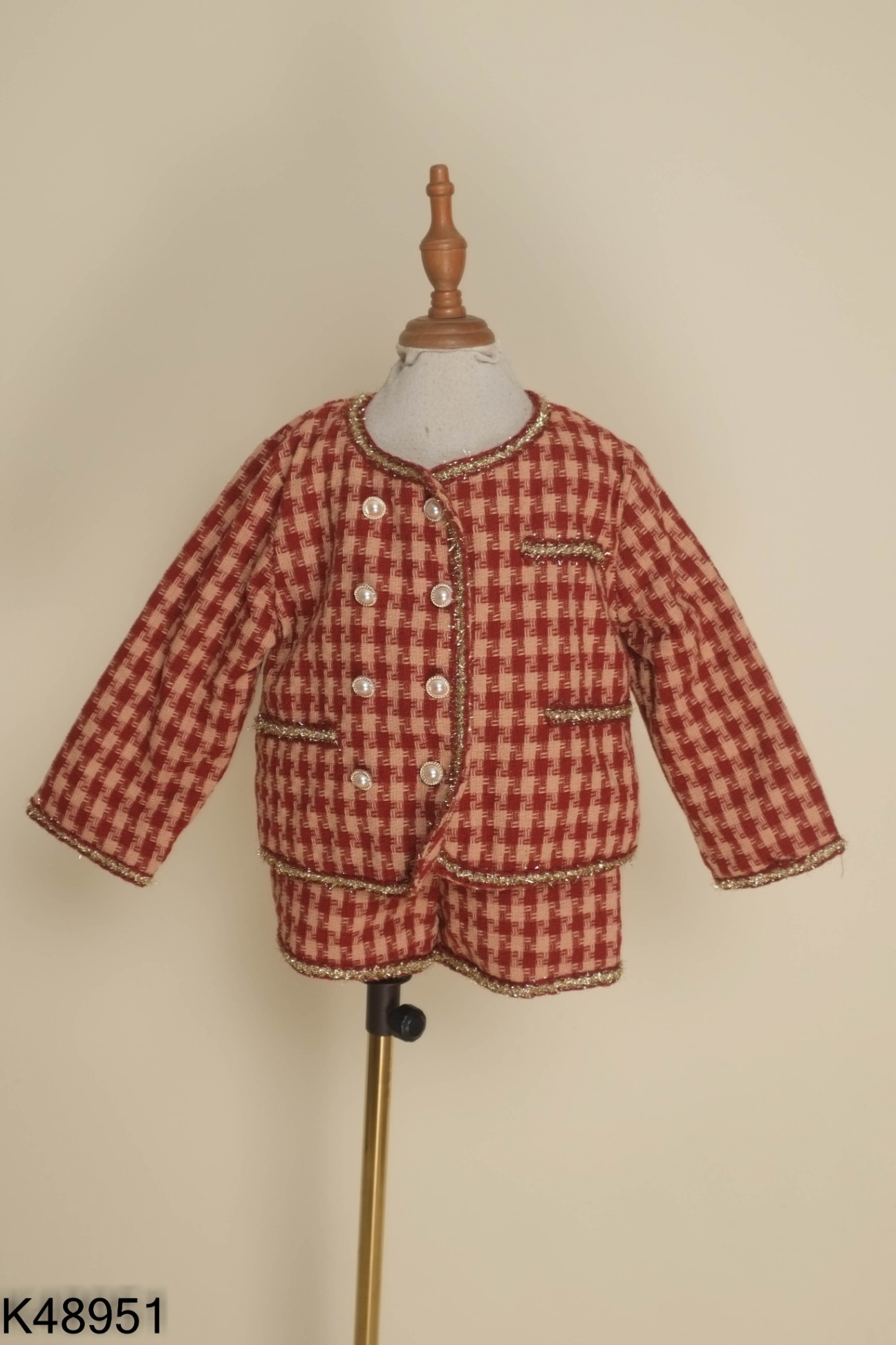 Set Áo dạ đỏ kẻ be + quần shorts KIDS